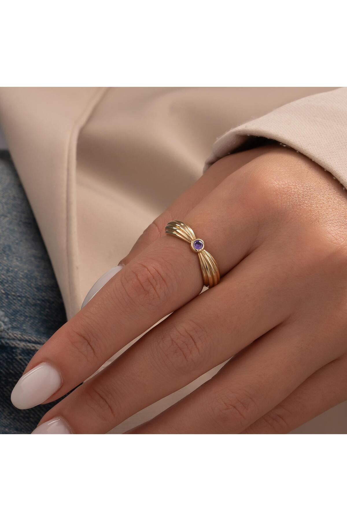 hakan mücevherat Mor Taşlı 14 Ayar Altın Yüzük