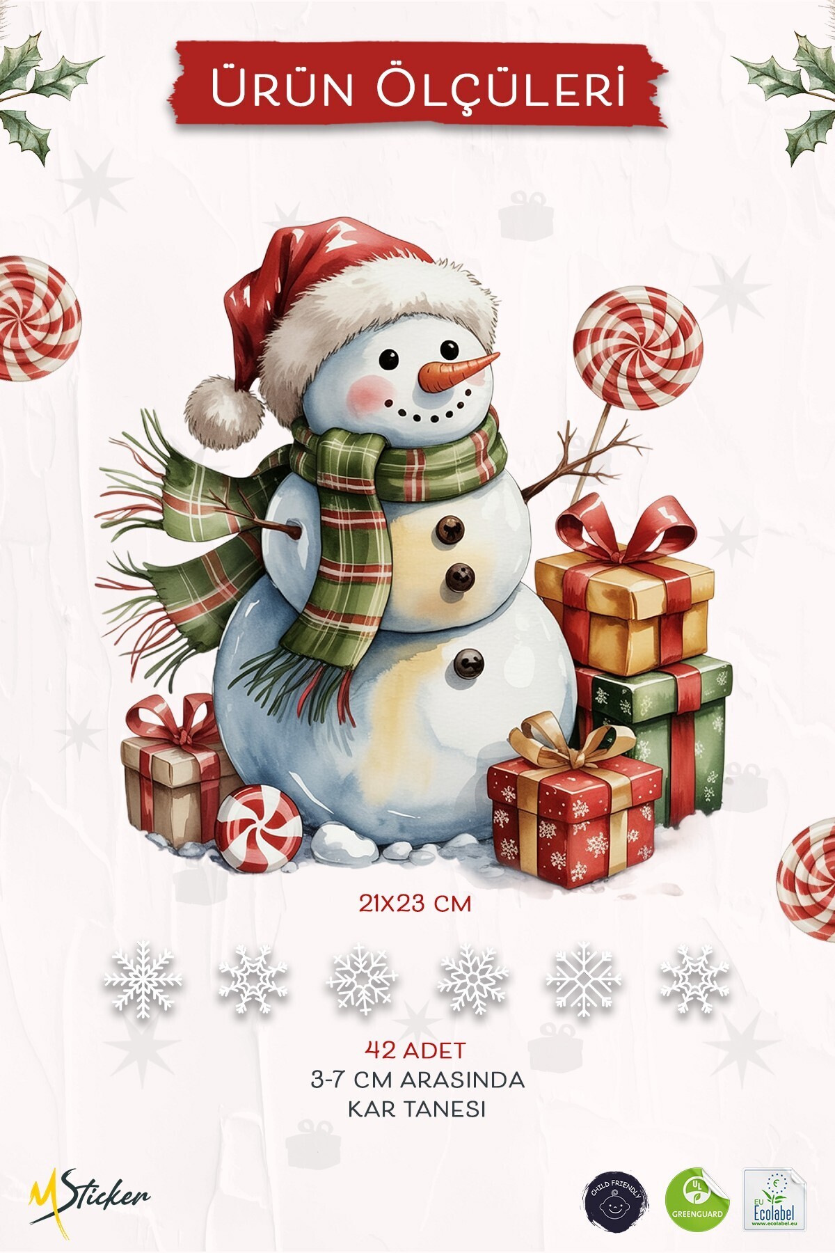 MSticker Kardan Adam Çift Taraflı Cam Sticker Seti – 42 Parça Kar Taneleriyle - Çift Taraflı Yeni Yıl Sticker fotoğrafı 4 (önizleme)