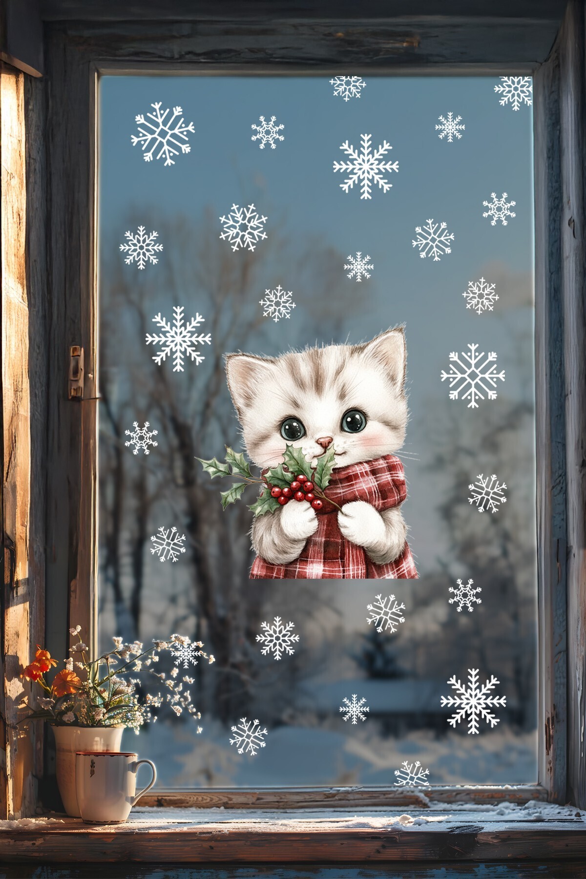 MSticker Şaşkın Kedi & Kar Taneleri Cam Süsü – Çift Taraflı Baskı %100 Net Görünüm - Yılbaşını Bekleyen Kedi fotoğrafı 2 (önizleme)