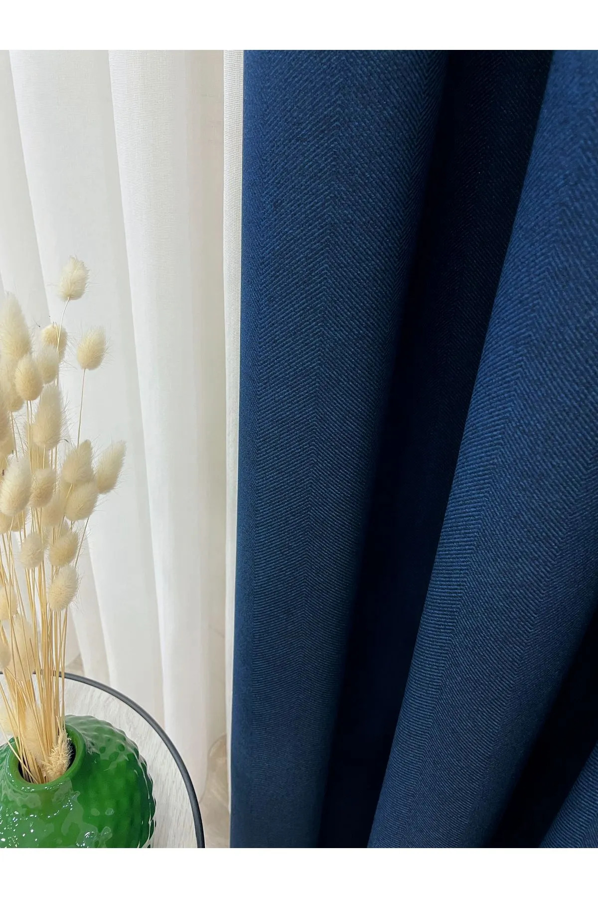 Linen Fabric Navy Color 1/2 .5 Normal Pleat Thick Single Wing Background Curtain