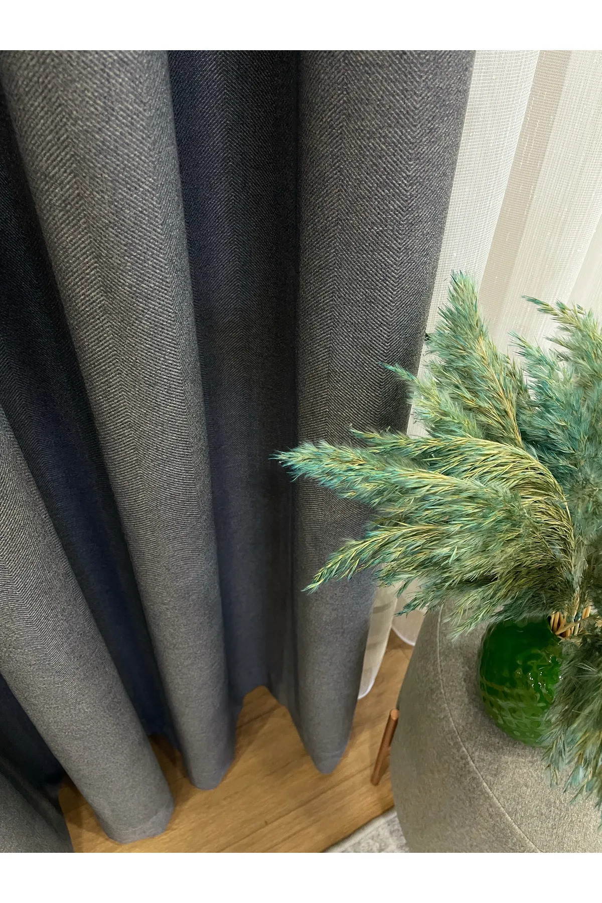 Linen Fabric Gray Color 1/2 .5 Normal Pleat Thick Single Wing Background Curtain