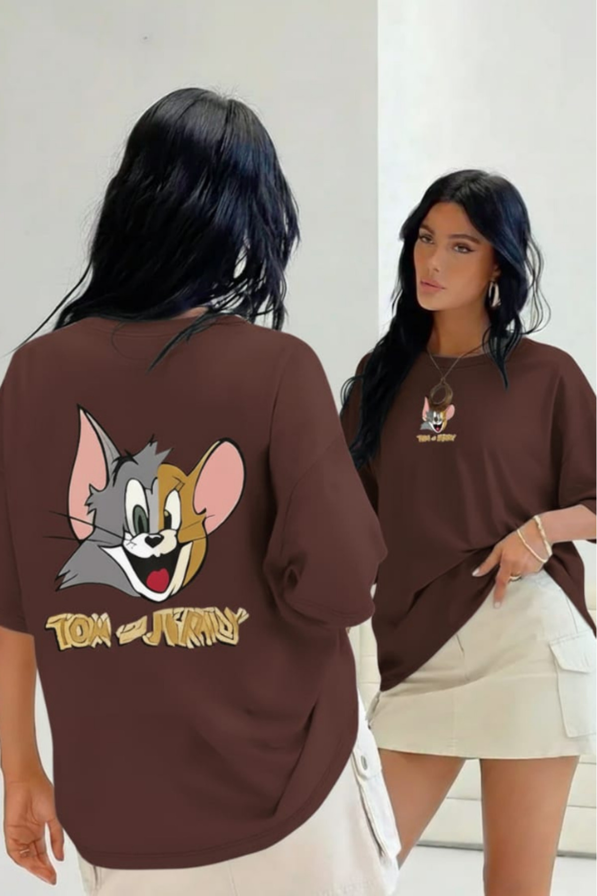 New Shine Tom ve Jerry Baskılı Oversize T-shirt