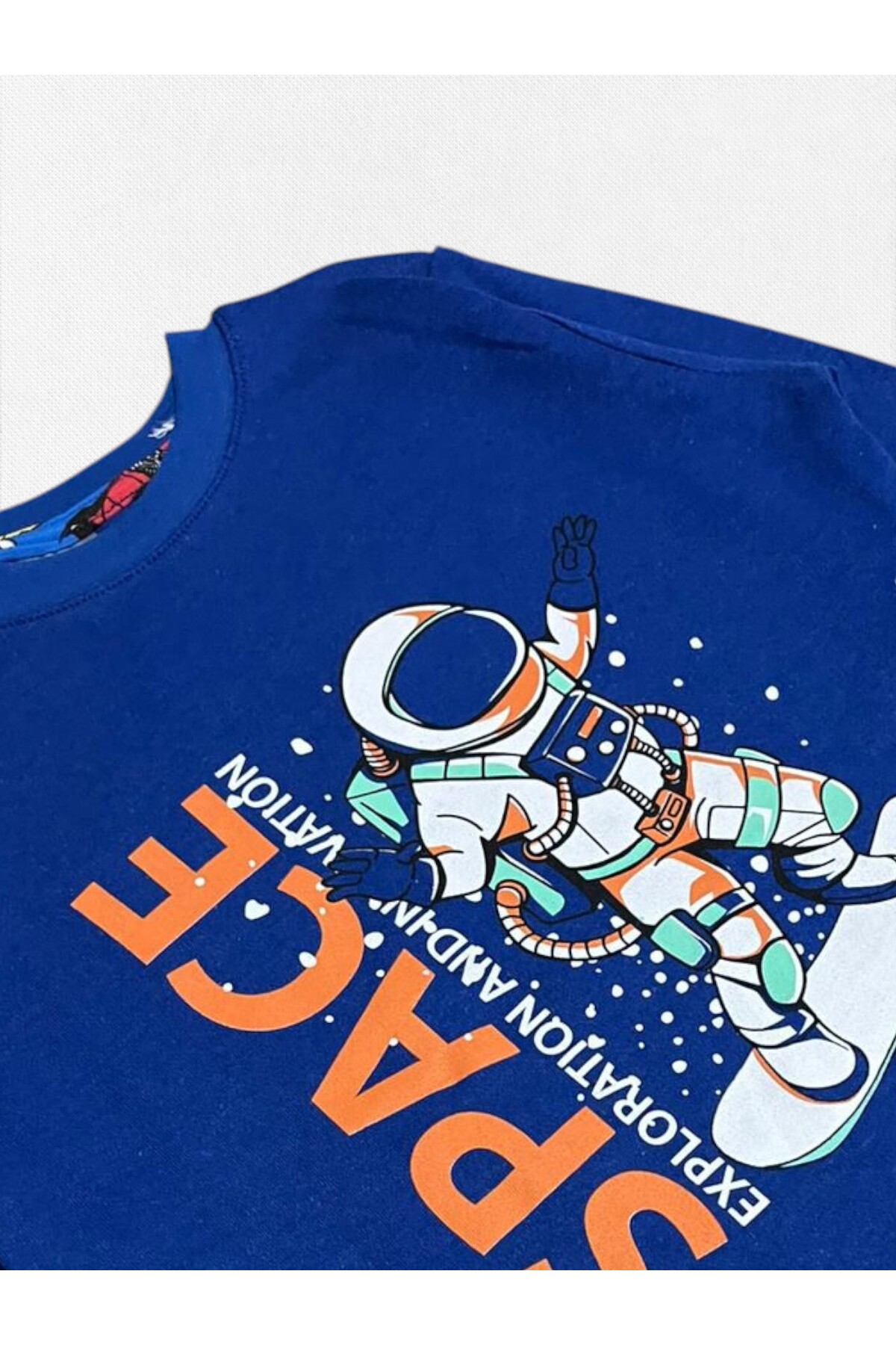 elmas kids Erkek Çocuk %100 Pamuklu Lacivert Astronot Uzay Kaykay Desenli Uzun Kollu Kışlık Pijama Takımı fotoğrafı 2 (önizleme)