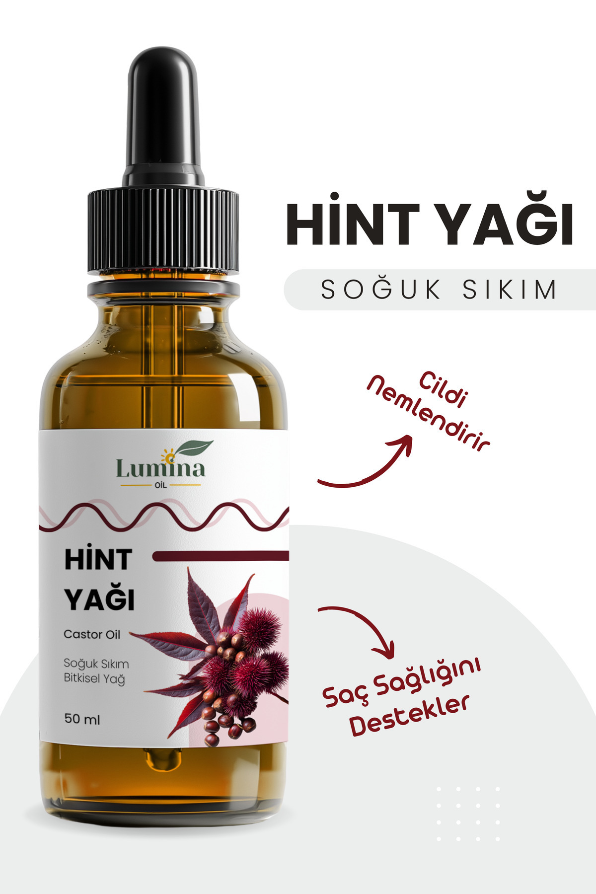 LUMİNAOİL Hint Yağı Soğuk Sıkım 50 Ml Castor Oil %100 Saf ve Doğal