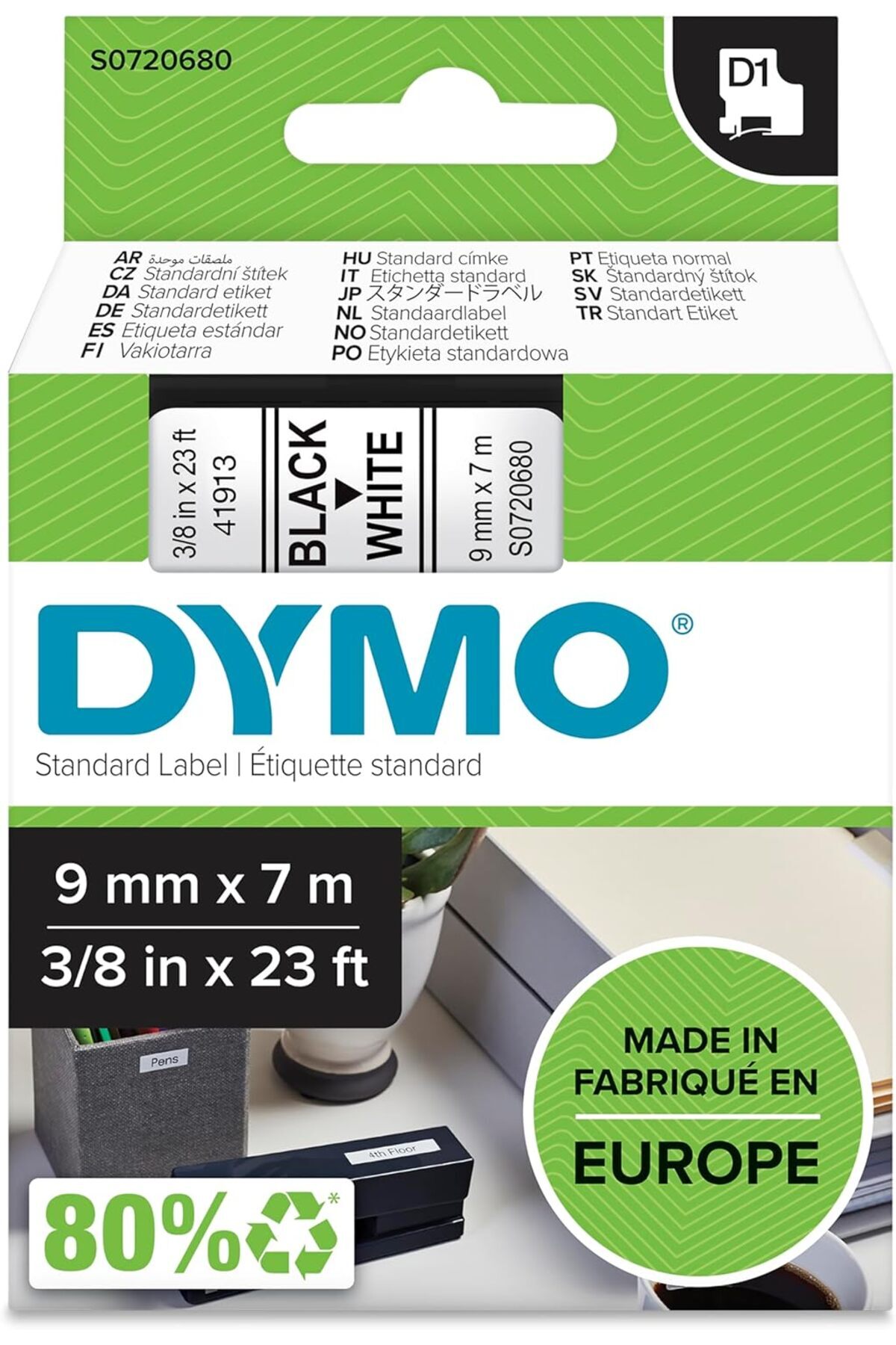 Savings Sphere D1 Yedek Şerit, 9 mm x 7 mt, Beyaz/Siyah (40913)