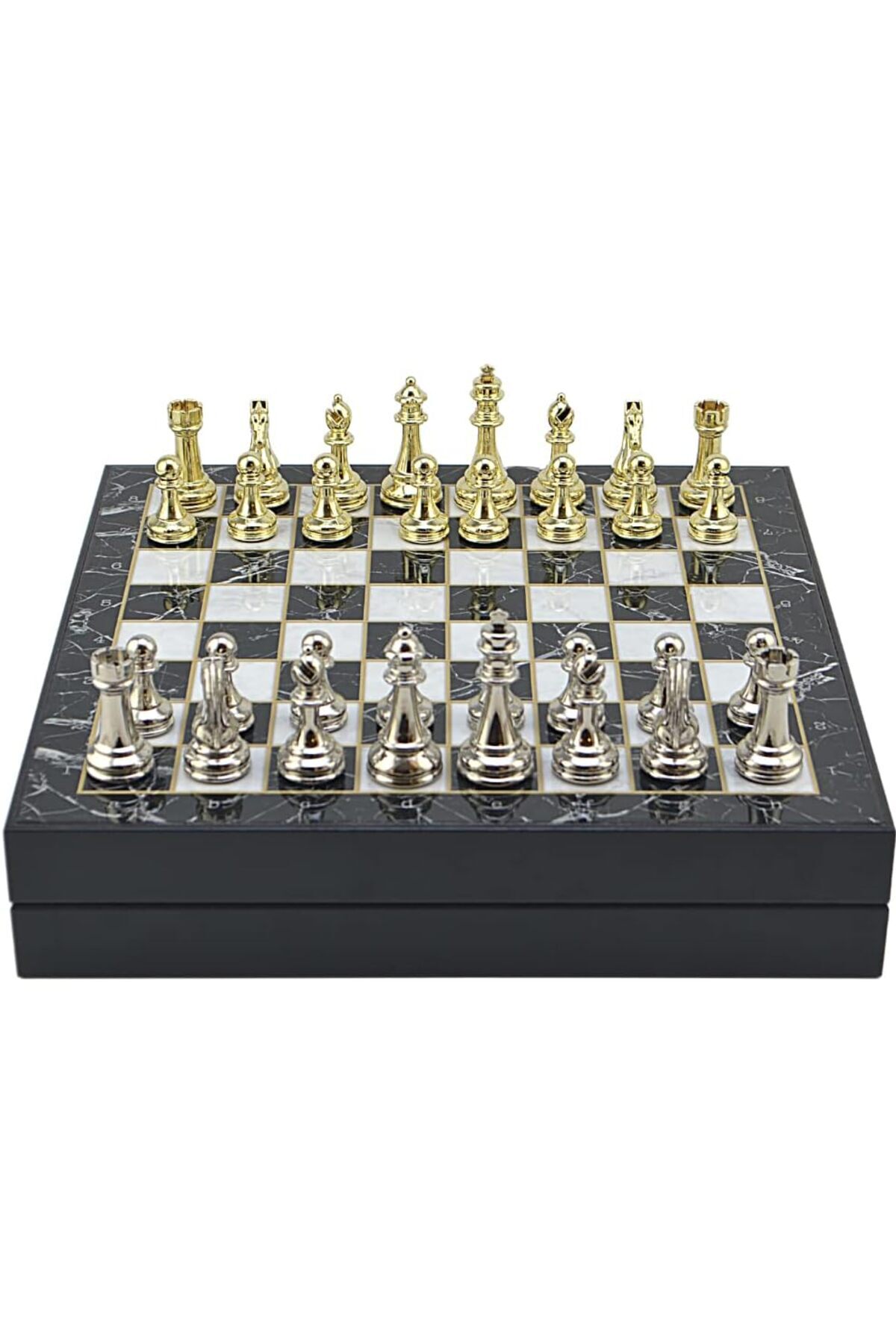 Savings Sphere Büyük Boy Metal Klasik Satranç Tk. Parlak ve Mermer Desenli Sandıklı MDF Tahtası(36X36X6 cm.)