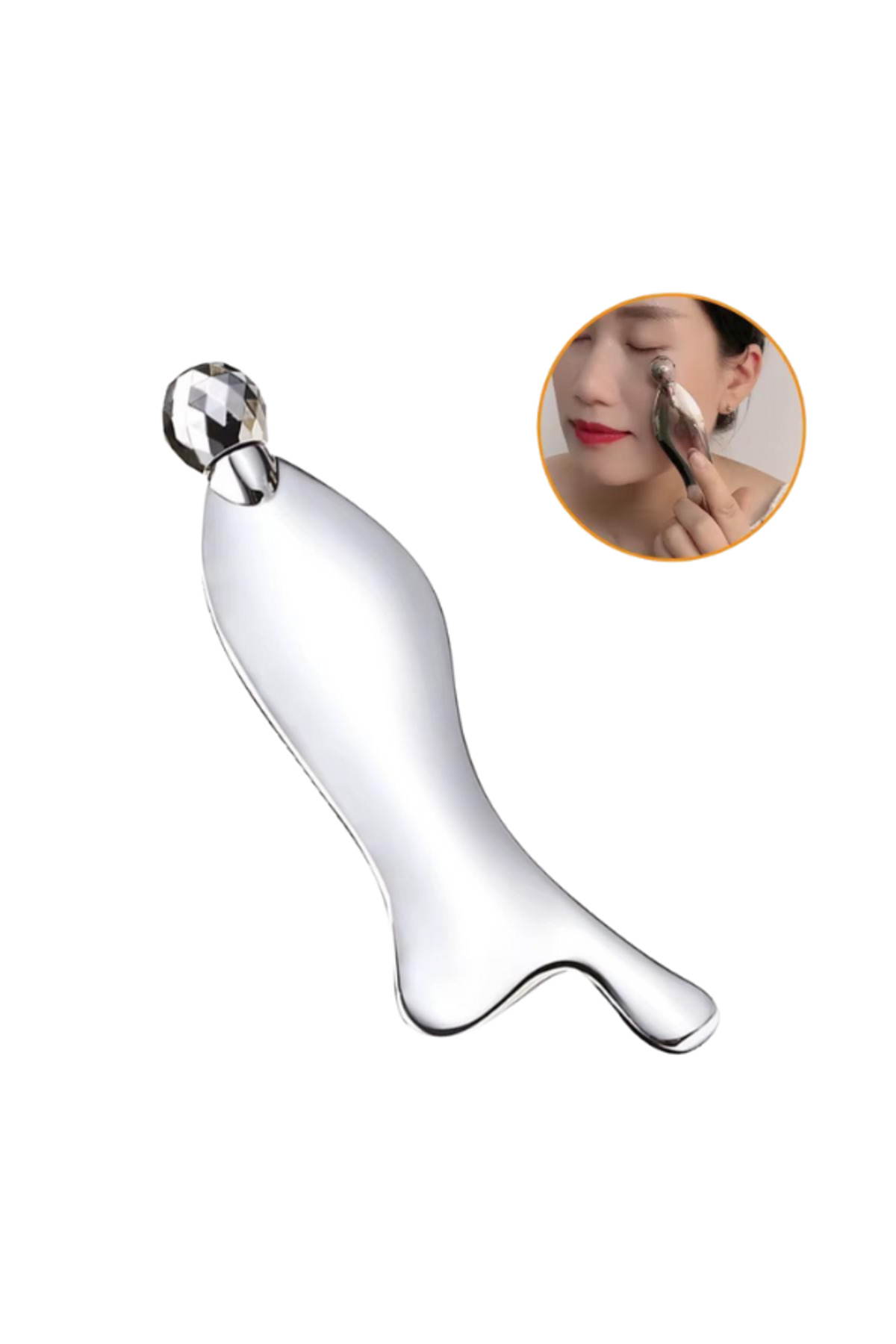 Metal 3d Fonksiyonel Yüz ve Vücut Masaj Aleti, Gua Sha — نقره‌ای hc-04