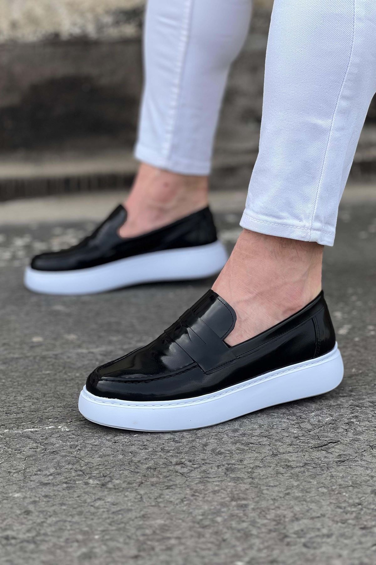 YG161 Erkek Günlük Bağcıksız Rugan Klasik Ayakkabı RBT - Siyah