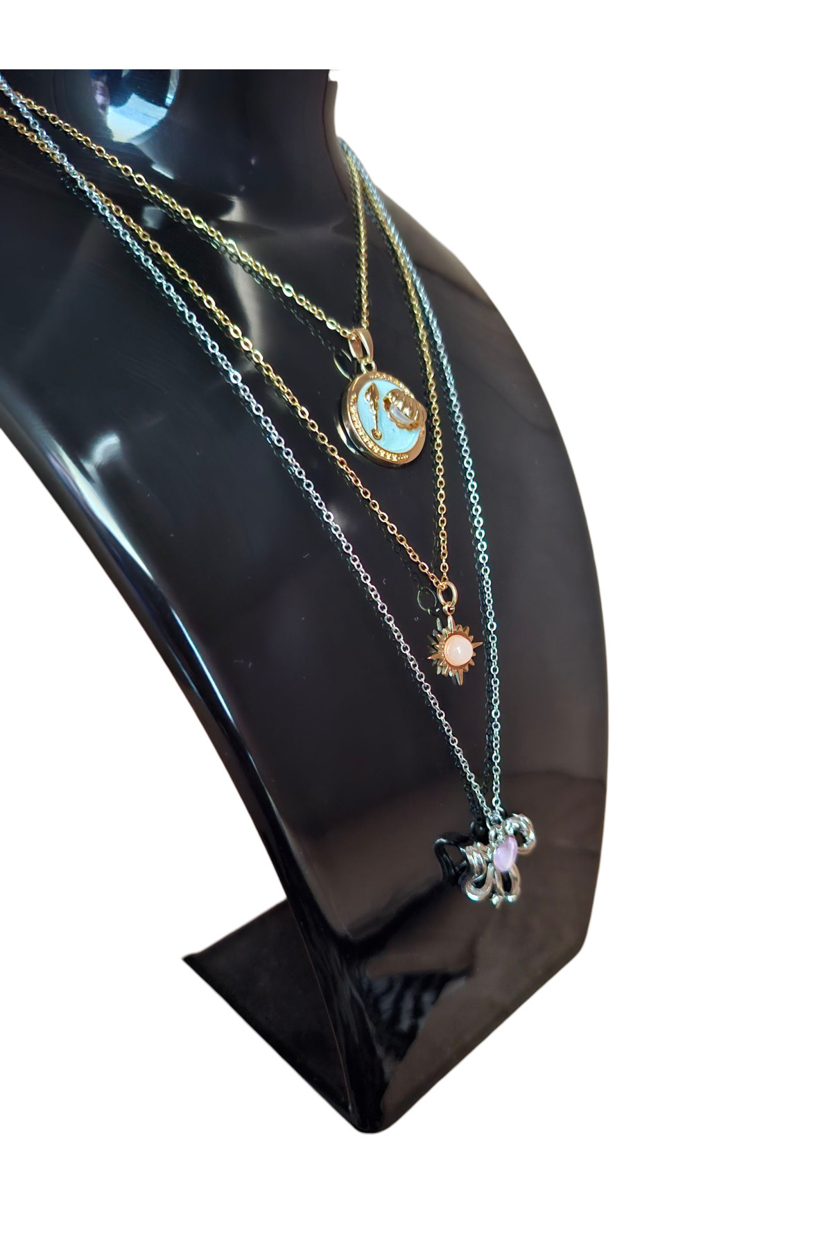 NO BRAND Üçlü Çelik Kolye Seti: Astral Uyum ve Işıltı