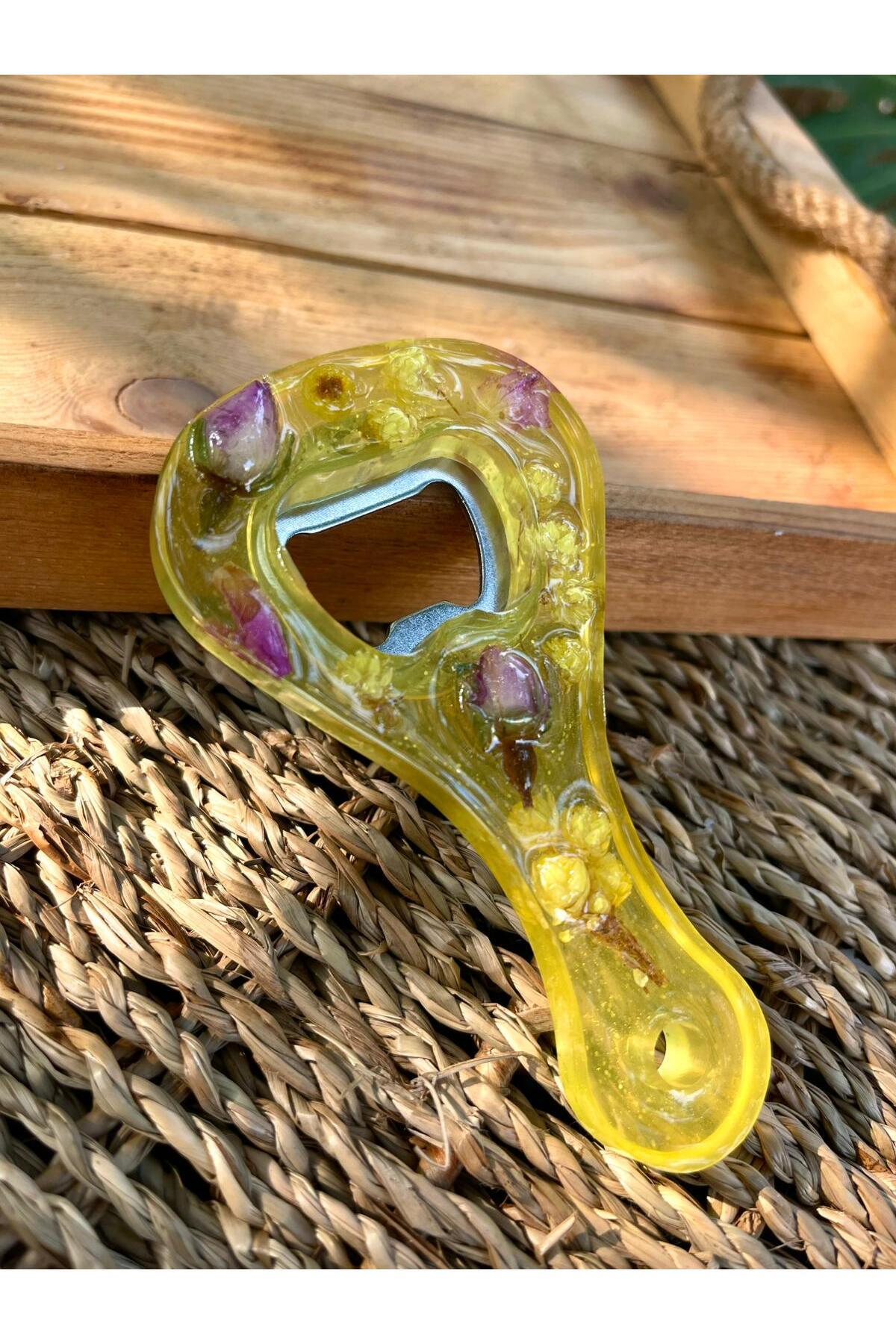 Lumine Glow Atelier Kuru Çiçekli Reçine Şarap Kadehi Şişe Açacağı