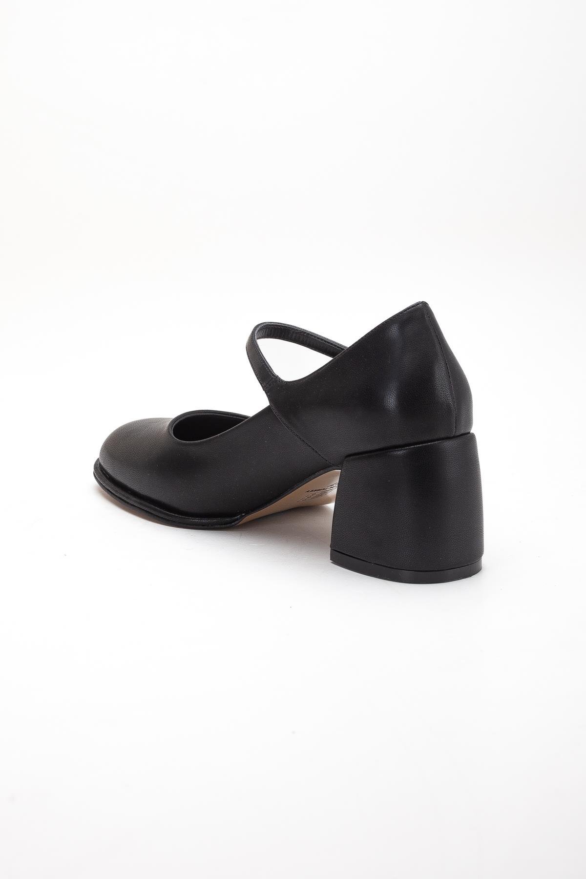 Dilimler Ayakkabı  Siyah Kadın Kalın Topuklu Ayakkabı Baretli Vardola Kalın Tokalı - Görsel 6