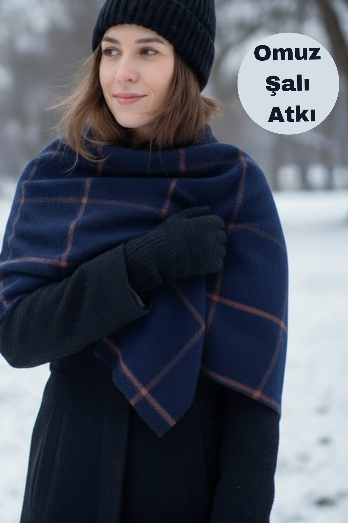 Kadın Atkı Şal Kışlık Yumuşak Yün Dokulu Ekose ve Düz Desenli (4 Mevsimlik) Omuz Atkısı