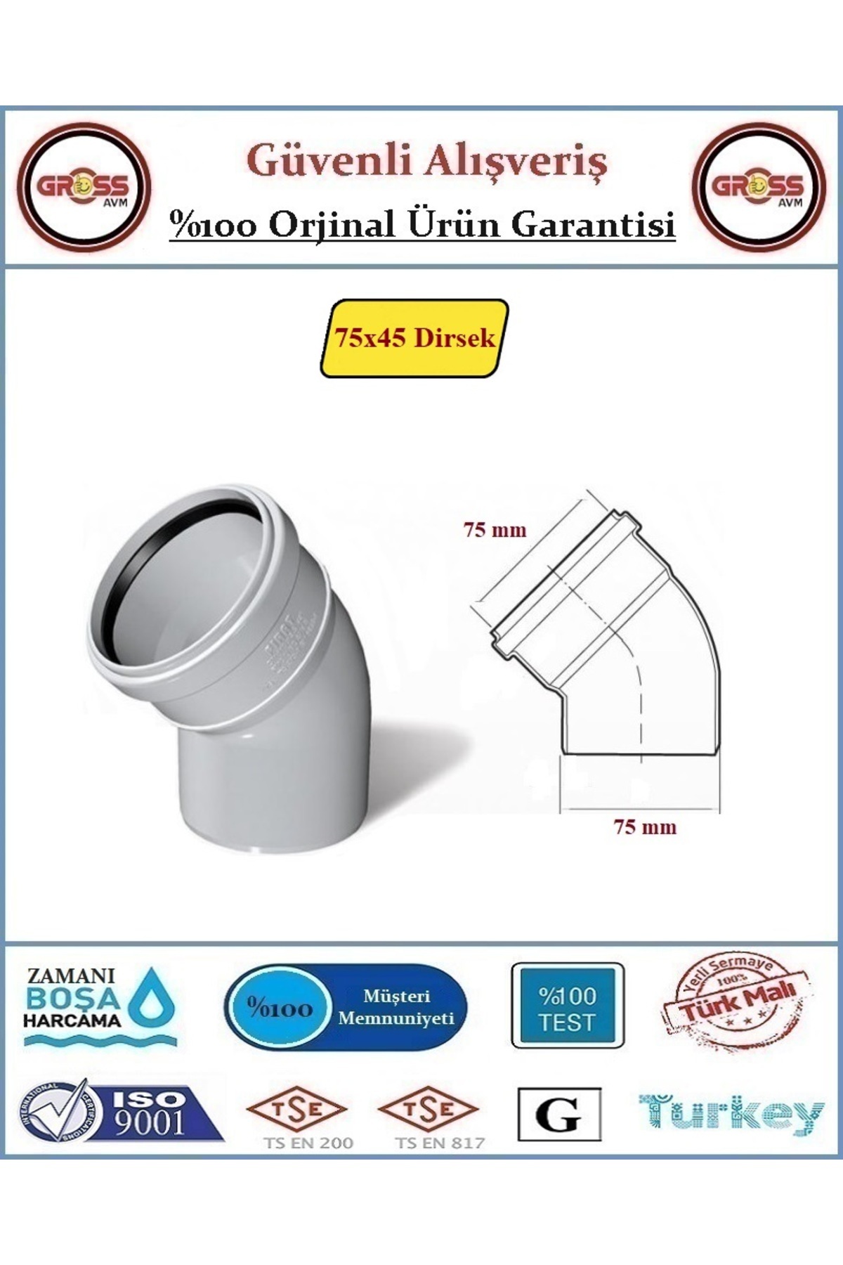 FIRAT Pvc 45 Derece Dirsek - 75mm