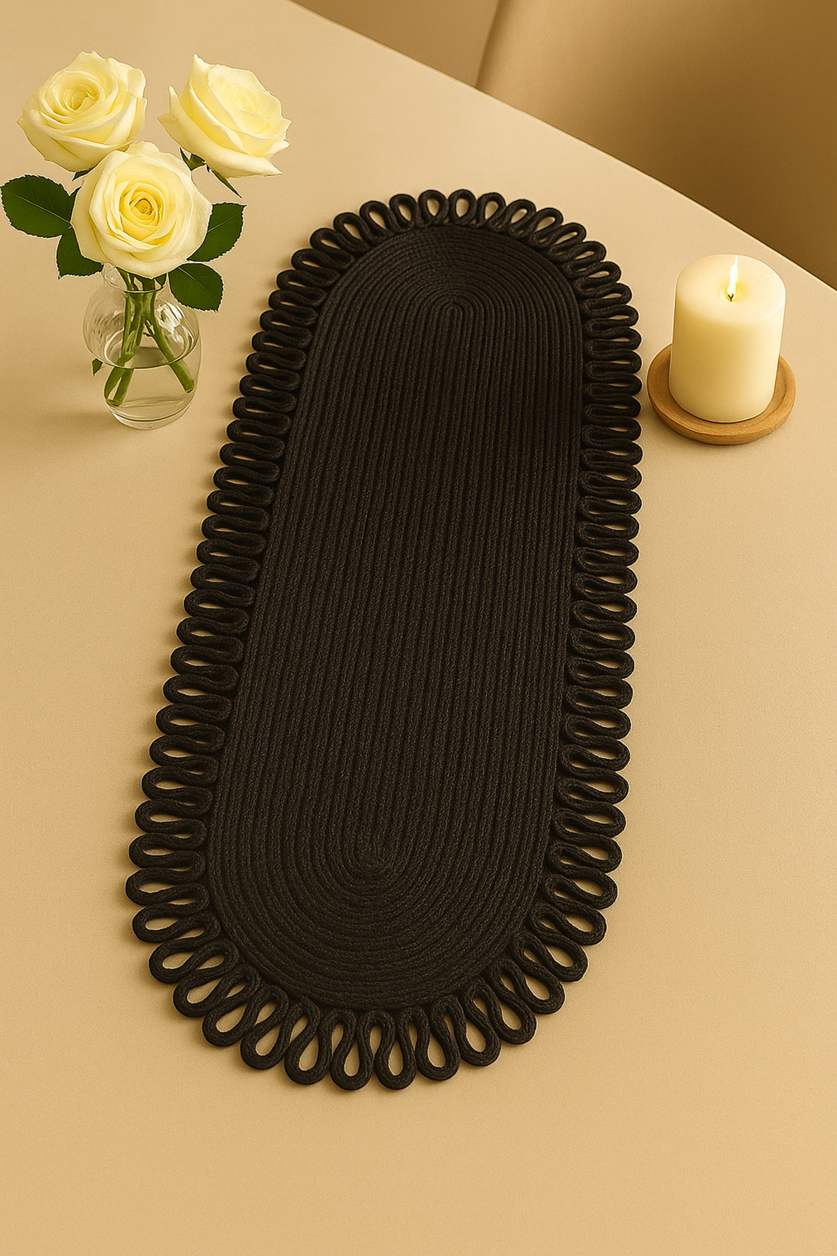 Natural Reina Collection Jute Patterned Wicker American Service | Table and Coffee Table Cover Runner 35x80