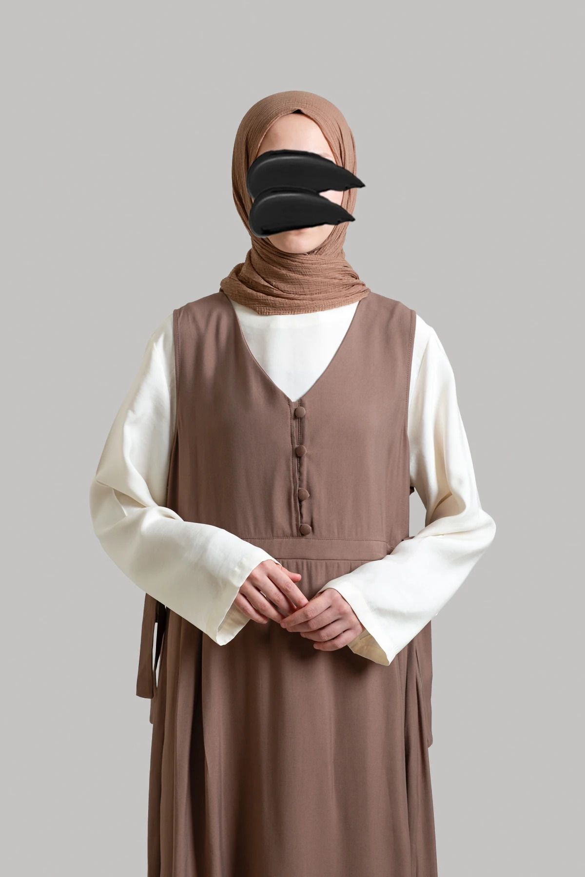 Buttoned Tenselsoft Gilet Dress - Brown
