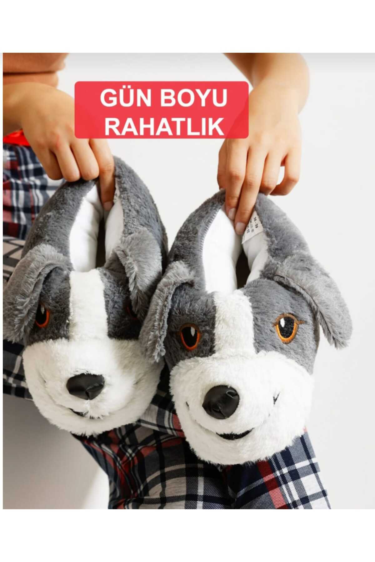 PAPUCUMUN DÜNYASI UNİSEX YUMUŞAK TABAN SEVİMLİ KÖPEK PANDUF YETİŞKİN VE ÇOCUK KIZ VE ERKEK PANDUF görsel 2