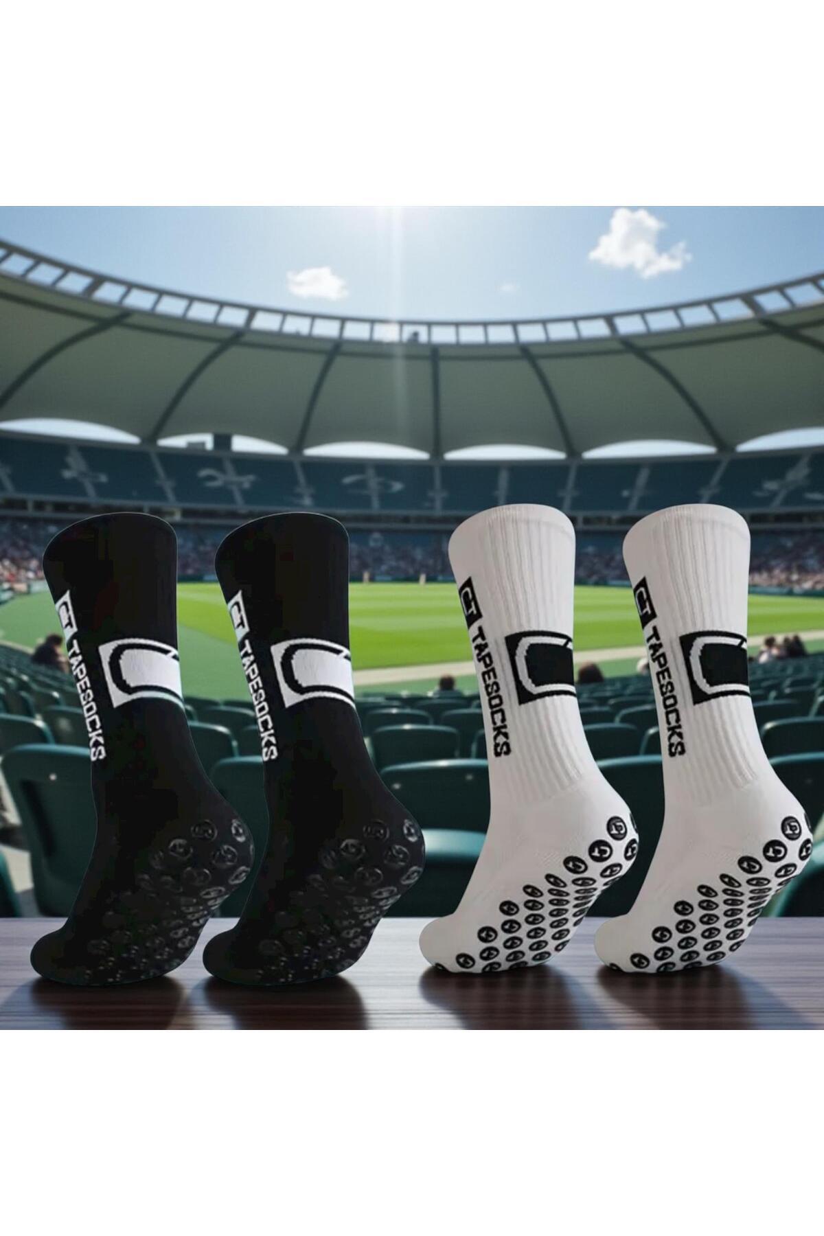 Gök Sports Siyah Beyaz Kaydırmaz Silikon Tabanlı Futbol Çorabı Kauçuk Havlu Taban Dikişsiz Maç Sporcu Tozluk