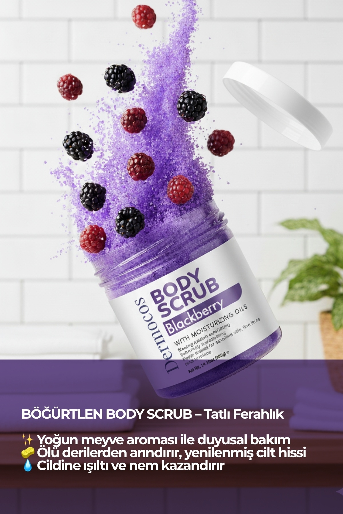 Böğürtlen Body Scrub 400g – Cildi Arındıran, Nemlendirici ve Canlandırıcı Tuzlu Vücut Peelingi — 8684904310780 — تصویر 3 از 5