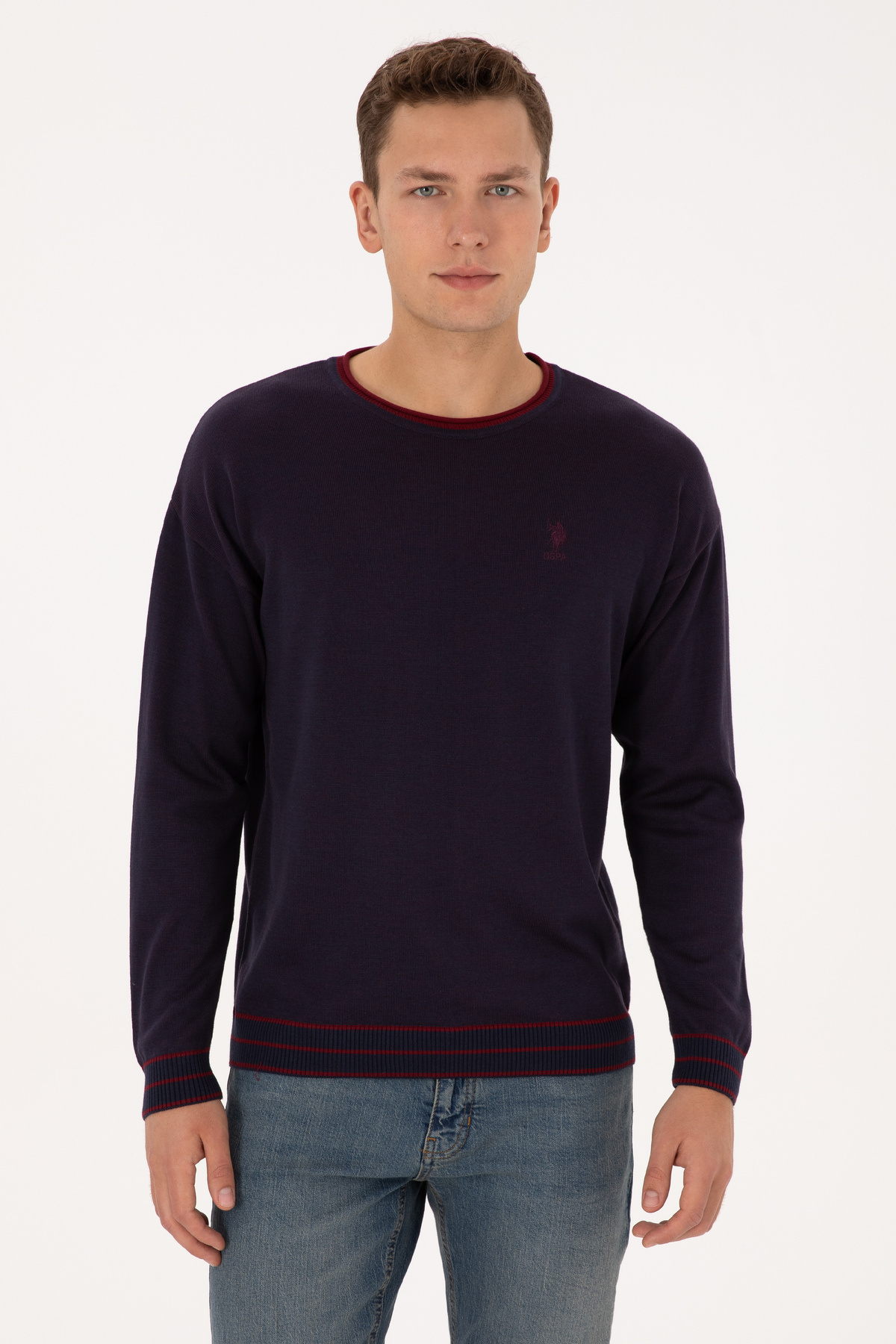 سویشرت مردانه یقه راحت و مناسب با جزئیات آبی سرمه‌ای یو اس پولو کد :(50315022-VR033) U.S. Polo Assn.