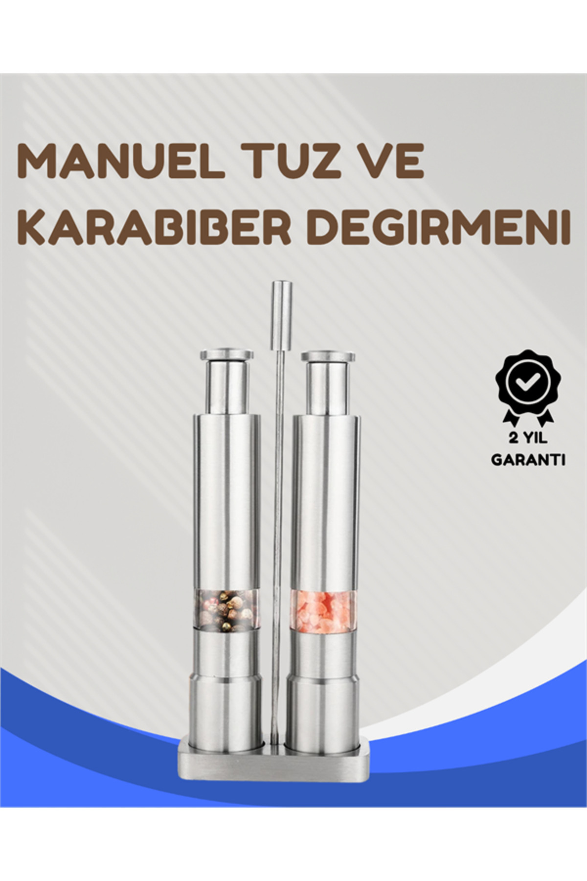 TeknoKesgin KESGİN MARKET ® Paslanmaz Çelik Tuz ve Kararbiber Öğütücü - Şeffaf Akrilik Hazne