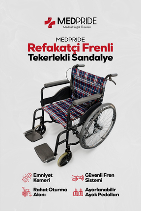 MedPride Refakatçi Frenli Ekonomik Manuel Katlanabilir Tekerlekli Sandalye