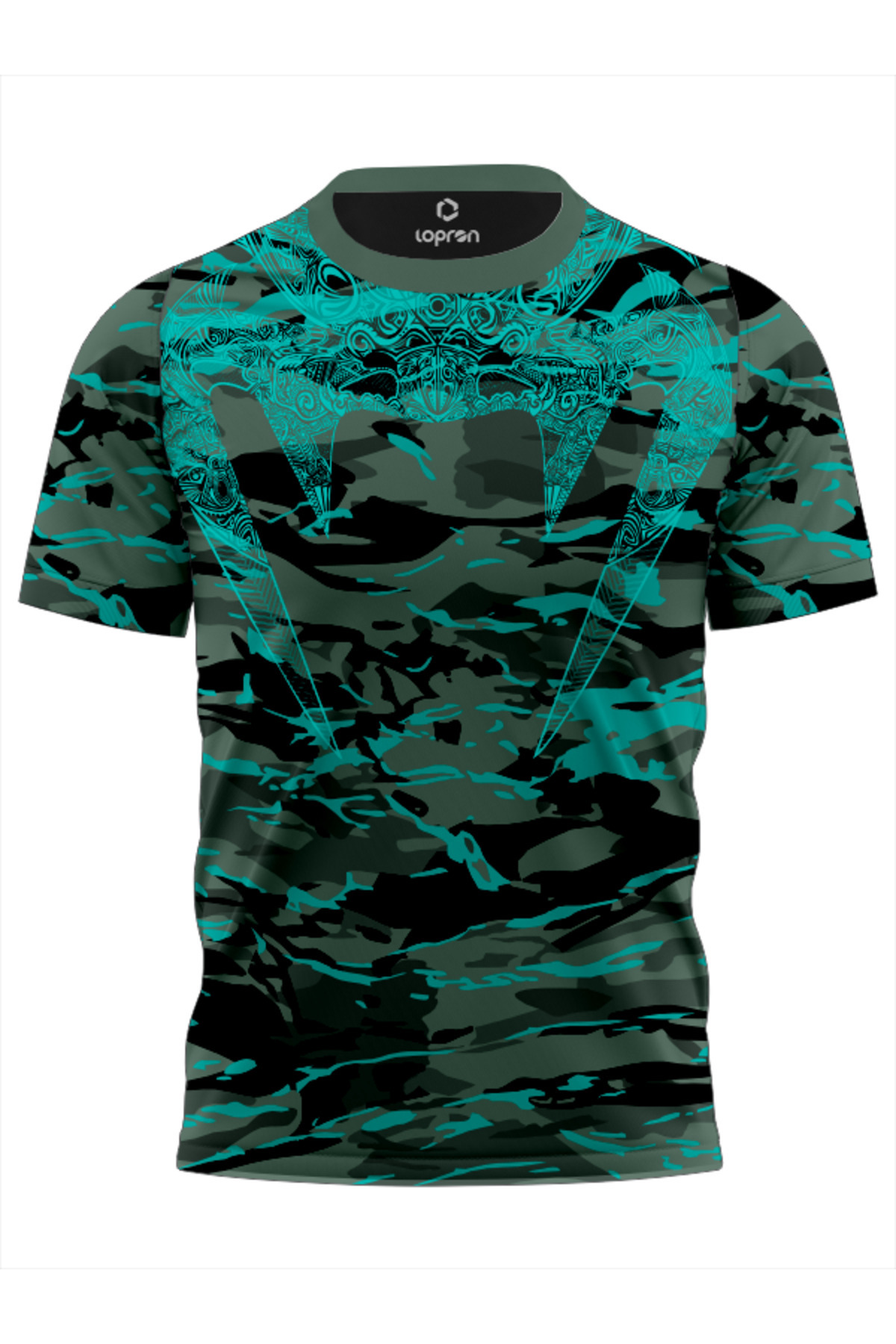 Lopron Turkuaz Kamuflaj desen Antreman Forma Gym UFC t-shirt Askeri Tişort
