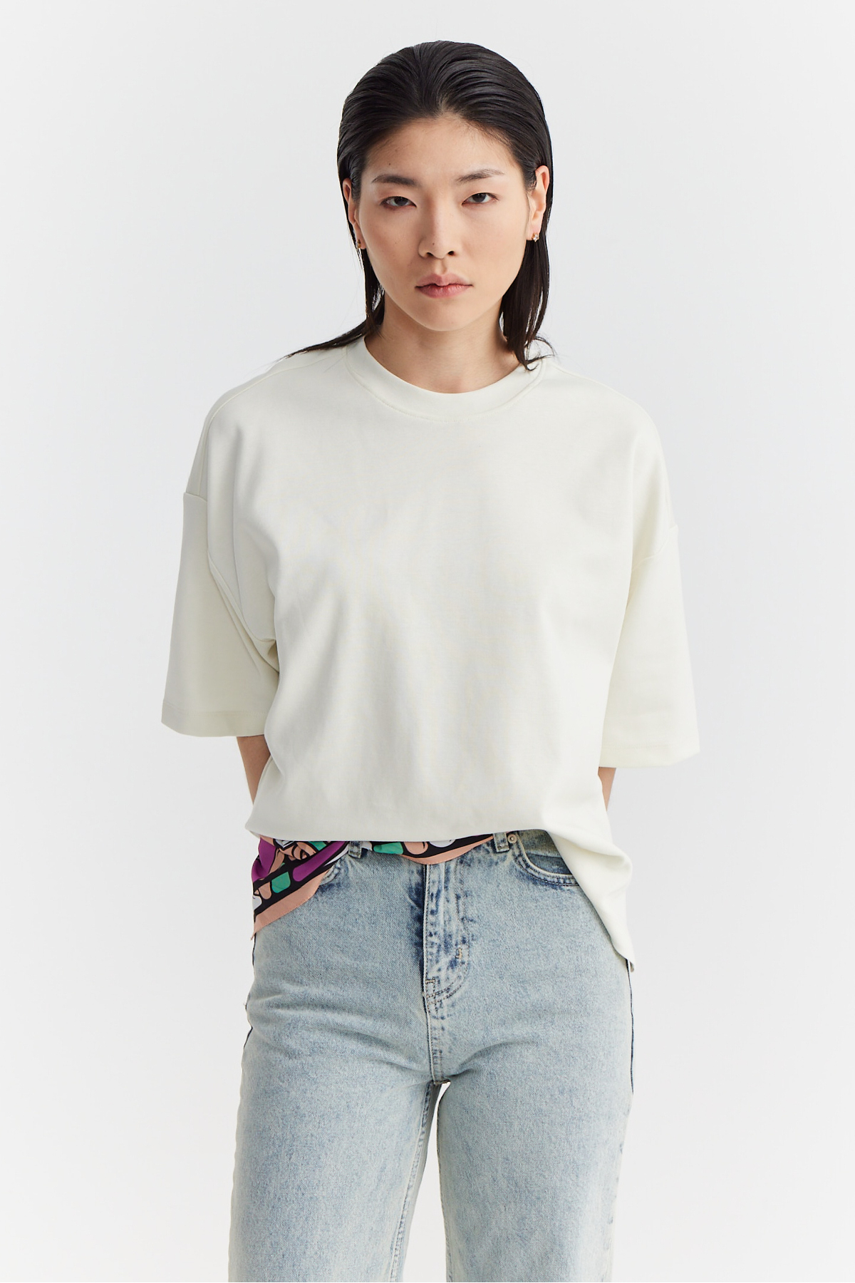 PAULMARK  Kadın Oversize Yumuşak Dokulu T-shirt - Görsel 7