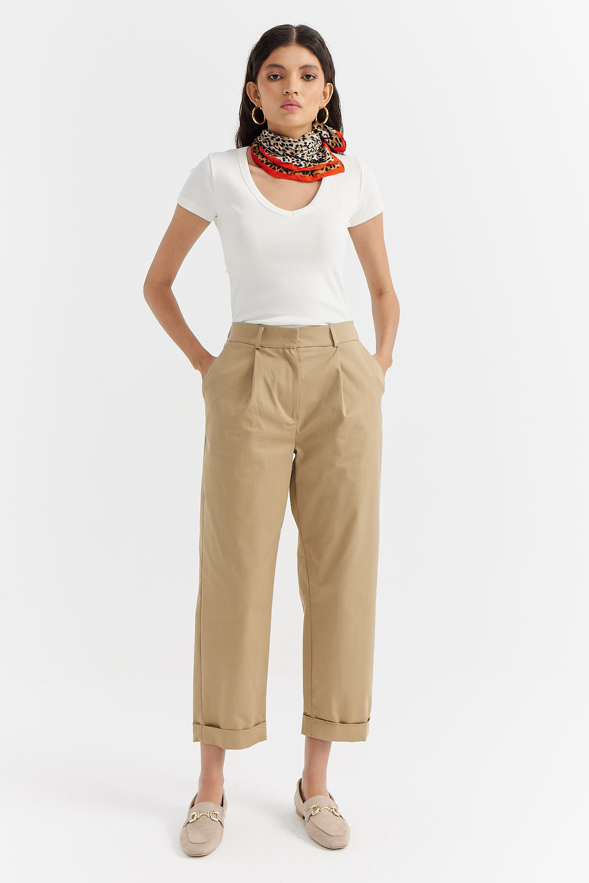 PAULMARK  Kadın Pile Detaylı Paçası Katlamalı Pantolon