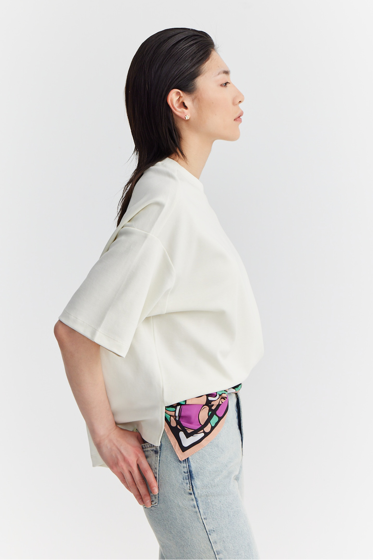 PAULMARK  Kadın Oversize Yumuşak Dokulu T-shirt - Görsel 4