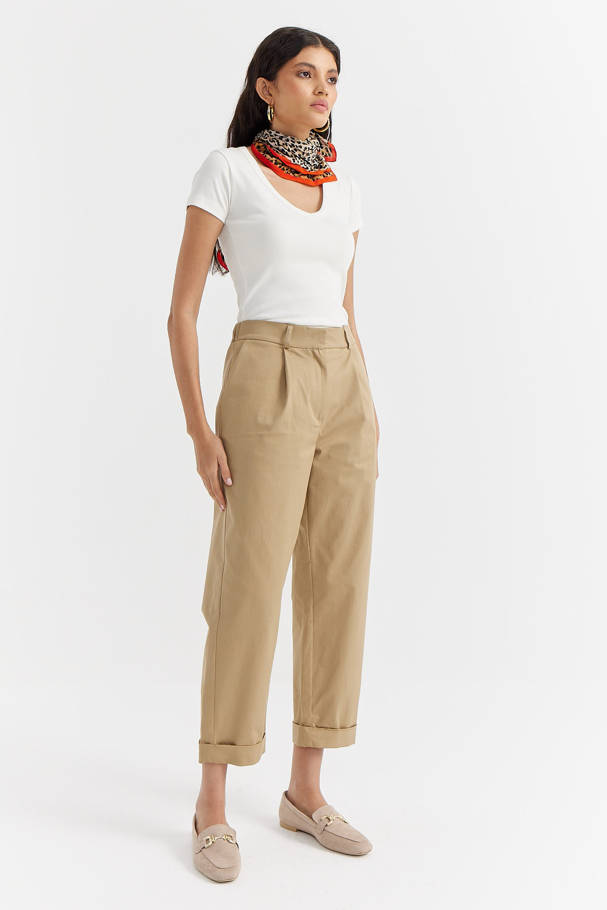 PAULMARK  Kadın Pile Detaylı Paçası Katlamalı Pantolon - Görsel 3