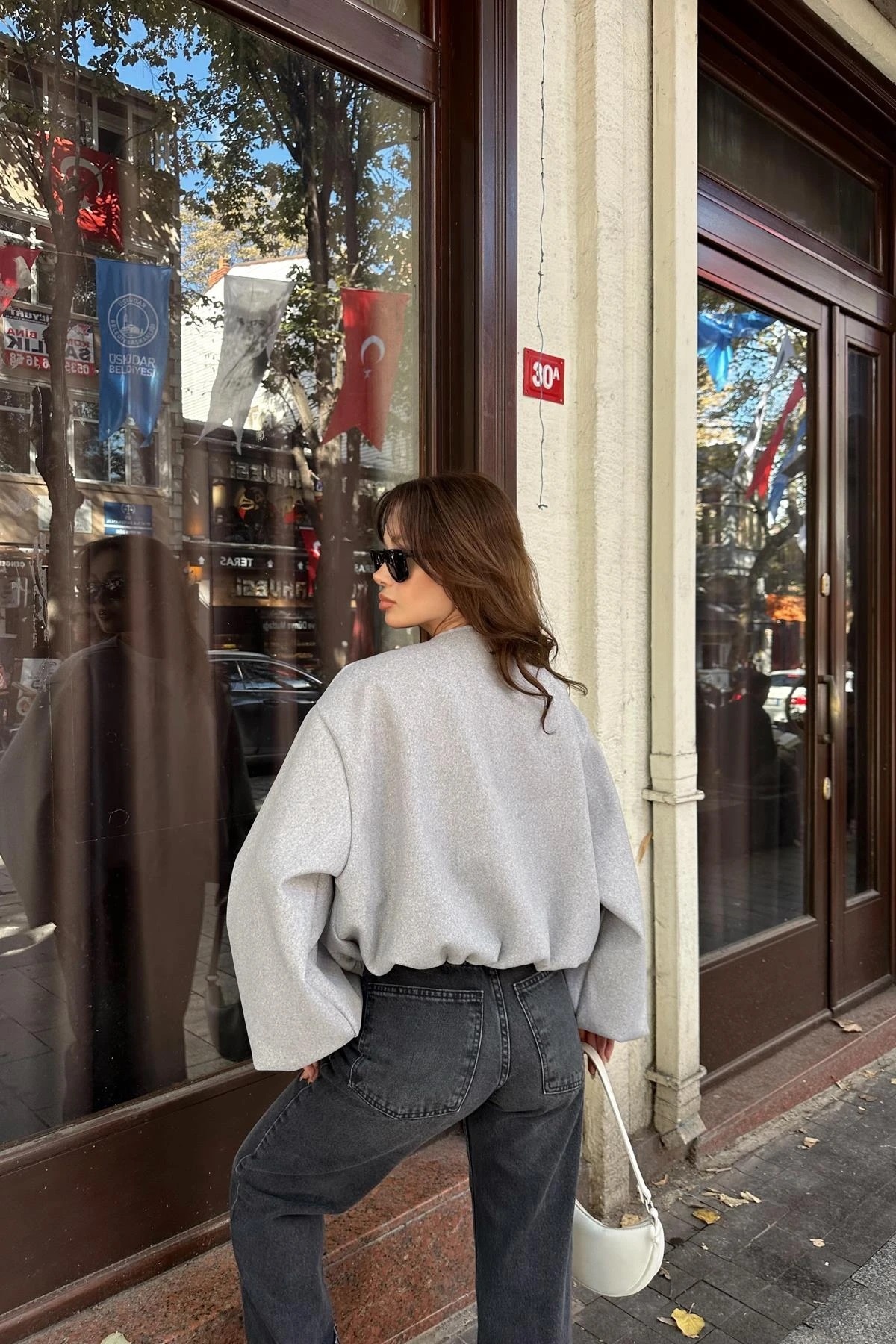 TOKARİS TEKSTİL  Kadın Kaşe Kumaş Bomber Ceket - Görsel 4