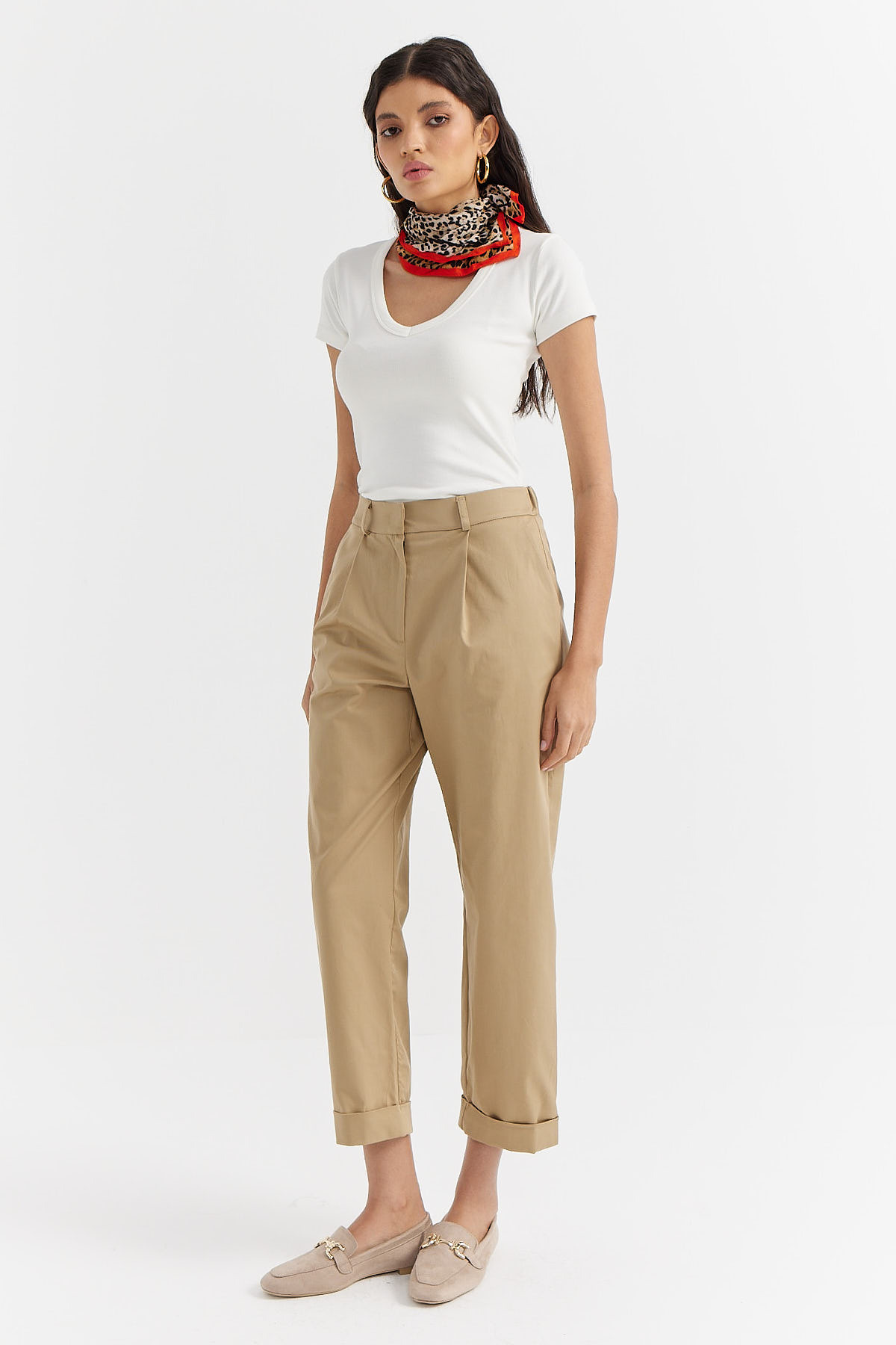 PAULMARK  Kadın Pile Detaylı Paçası Katlamalı Pantolon - Görsel 2