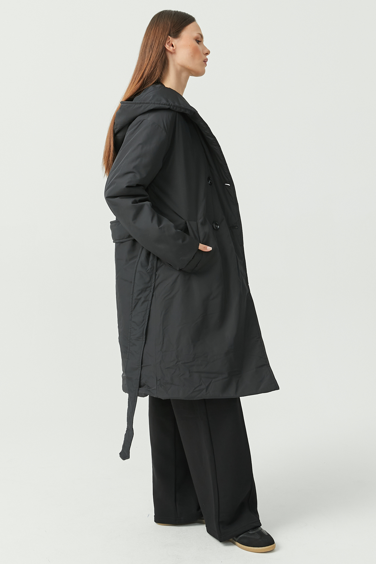 PAULMARK  Kadın Kapüşonlu Uzun Kaban - Görsel 5