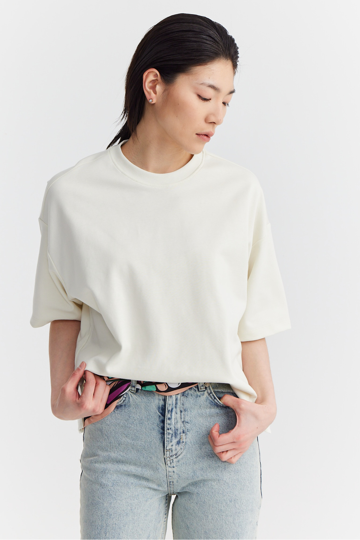 PAULMARK  Kadın Oversize Yumuşak Dokulu T-shirt - Görsel 2