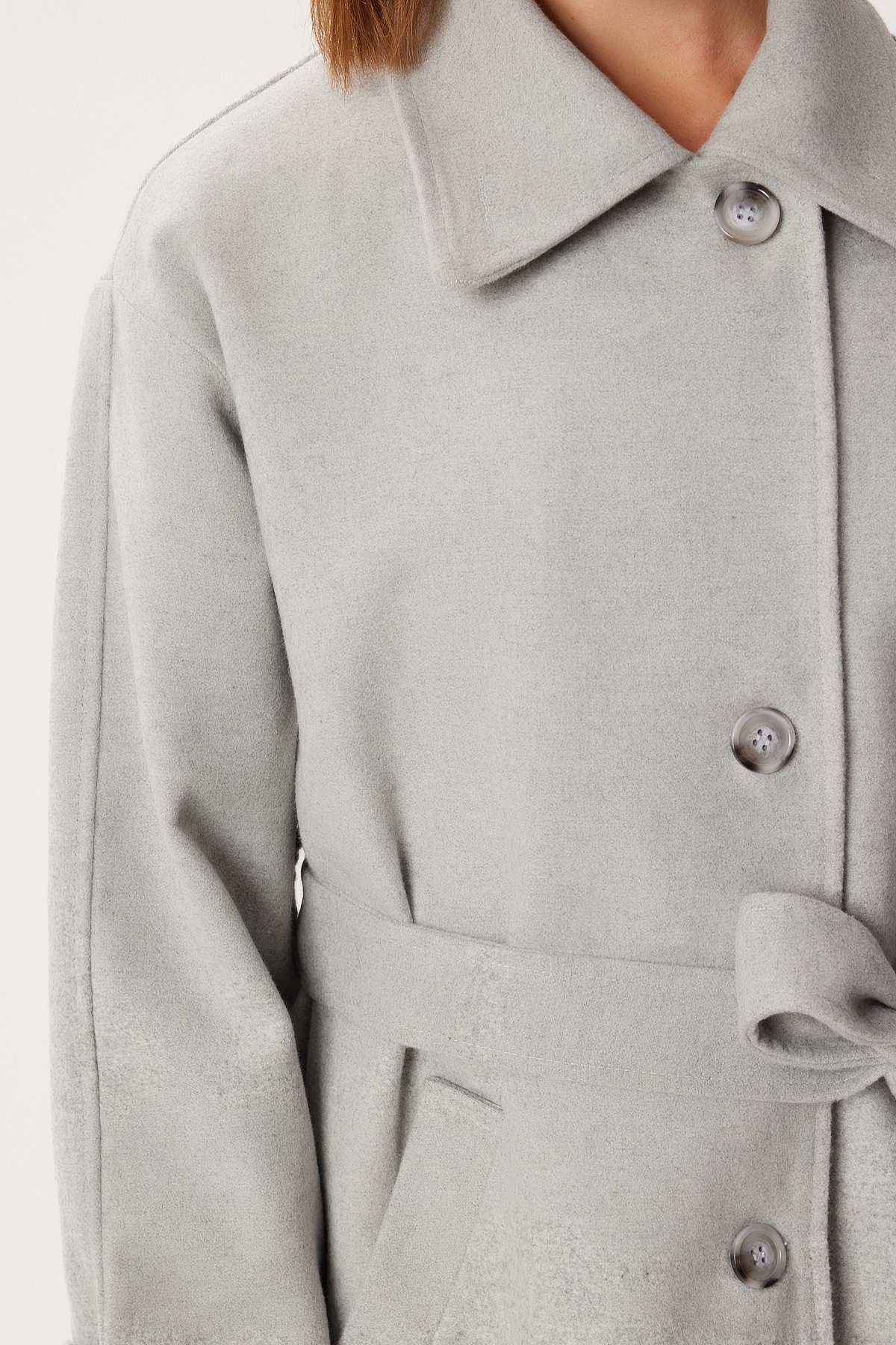 Lovelyİstanbul  Kruvaze Yaka Kuşaklı Kaşe Kaban LDP0086 GRİ - Görsel 5