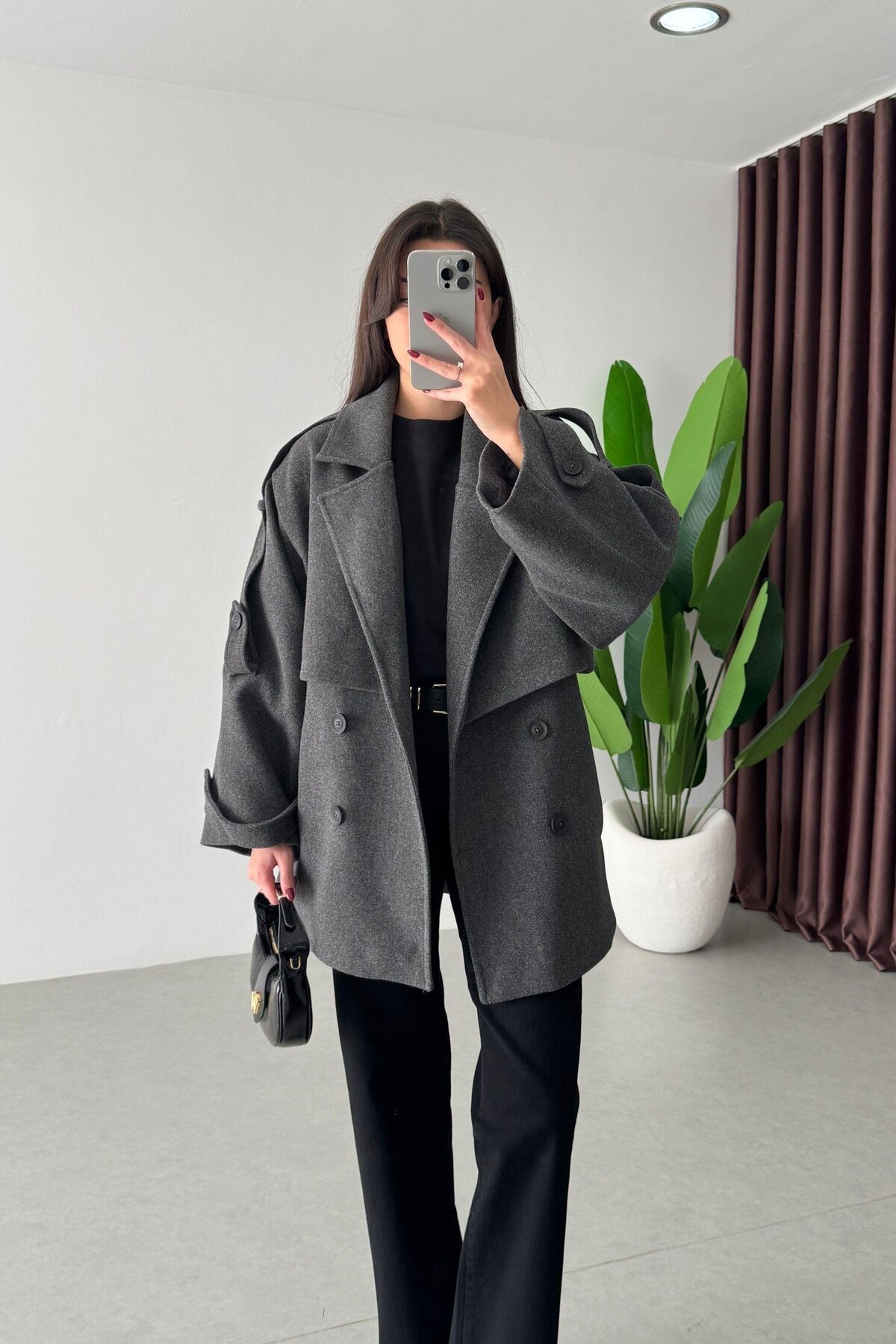 Nazline  Kadın Yeni Sezon Premium Kalite Trend Kuşaklı Kısa Kaşe Kaban - Görsel 4