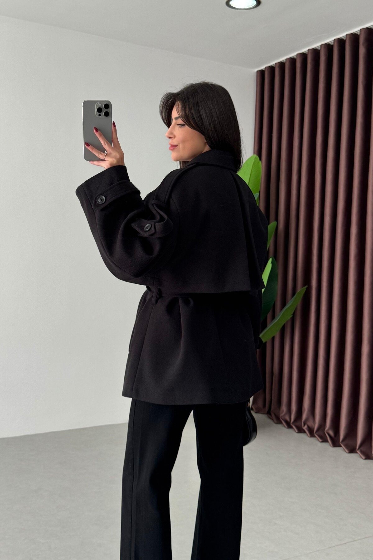 solena sln  Kadın Yeni Sezon Premium Kalite Trend Kuşaklı Kısa Kaşe Kaban - Görsel 7