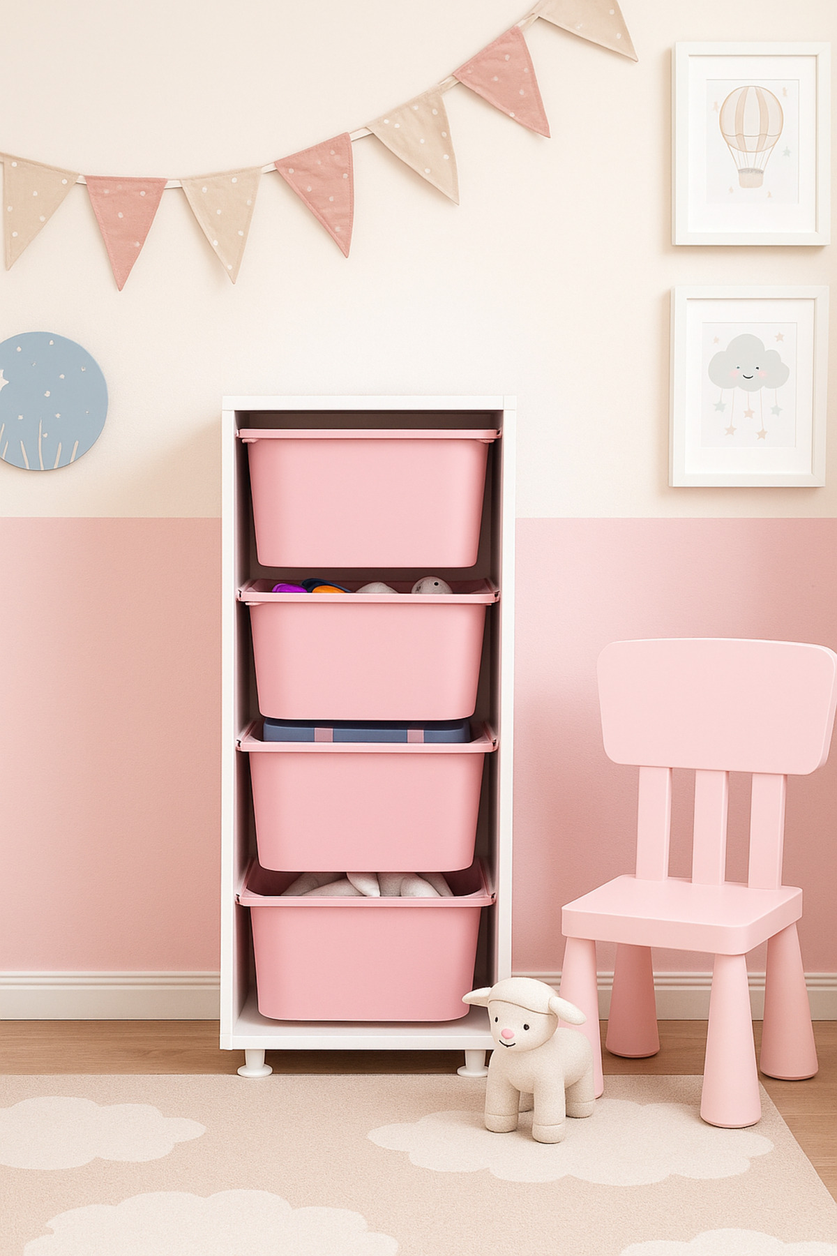 NETAKS 4 Derin Sepetli Çok Amaçlı Oyuncak Dolabı Mutfak Kiler Dolabı Pembe
