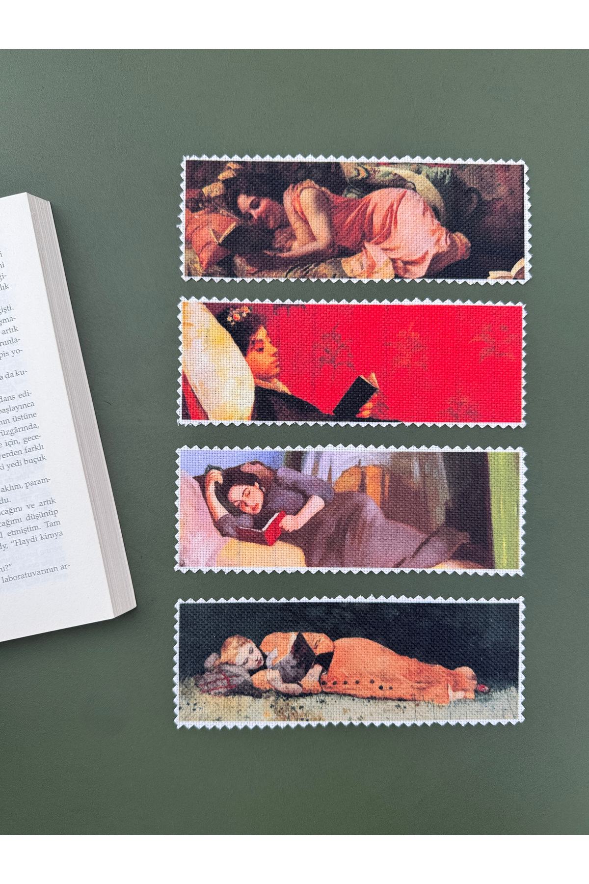 pamukcanta Sanatsal Tasarım Yıkanabilir Kanvas Kumaş Kitap Ayracı (4'LÜ) Yıkanabilir