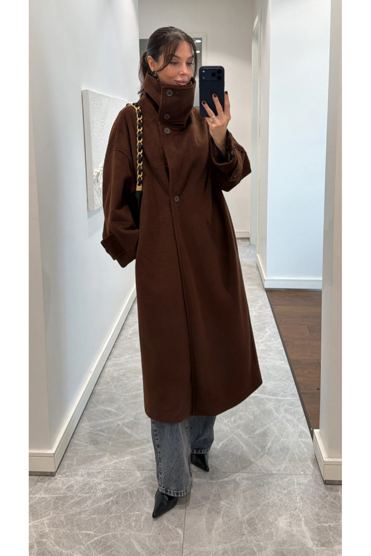 My Blog Brauner Vittoria-Mantel mit Knopfkragen – 2511