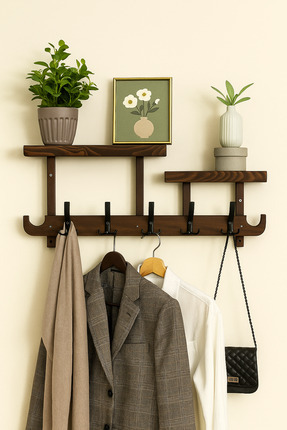 nefes sanat Dekoratif Çift Raflı Ahşap Duvar Askılığı – 90 cm