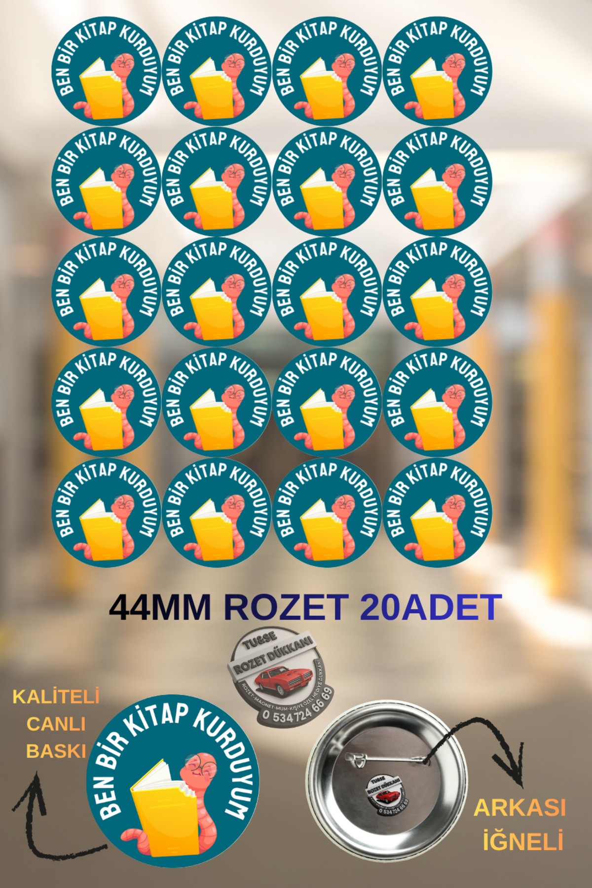 I Wormed a Book Badge 44mm | 20 Pcs Reading Badges