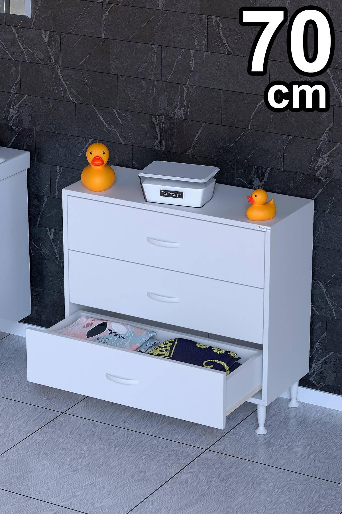Modilayn SÖKE, 3 Çekmeceli, Ayaklı, Çok Amaçlı Banyo Dolabı (14 farklı Genişlik Seçeneği)