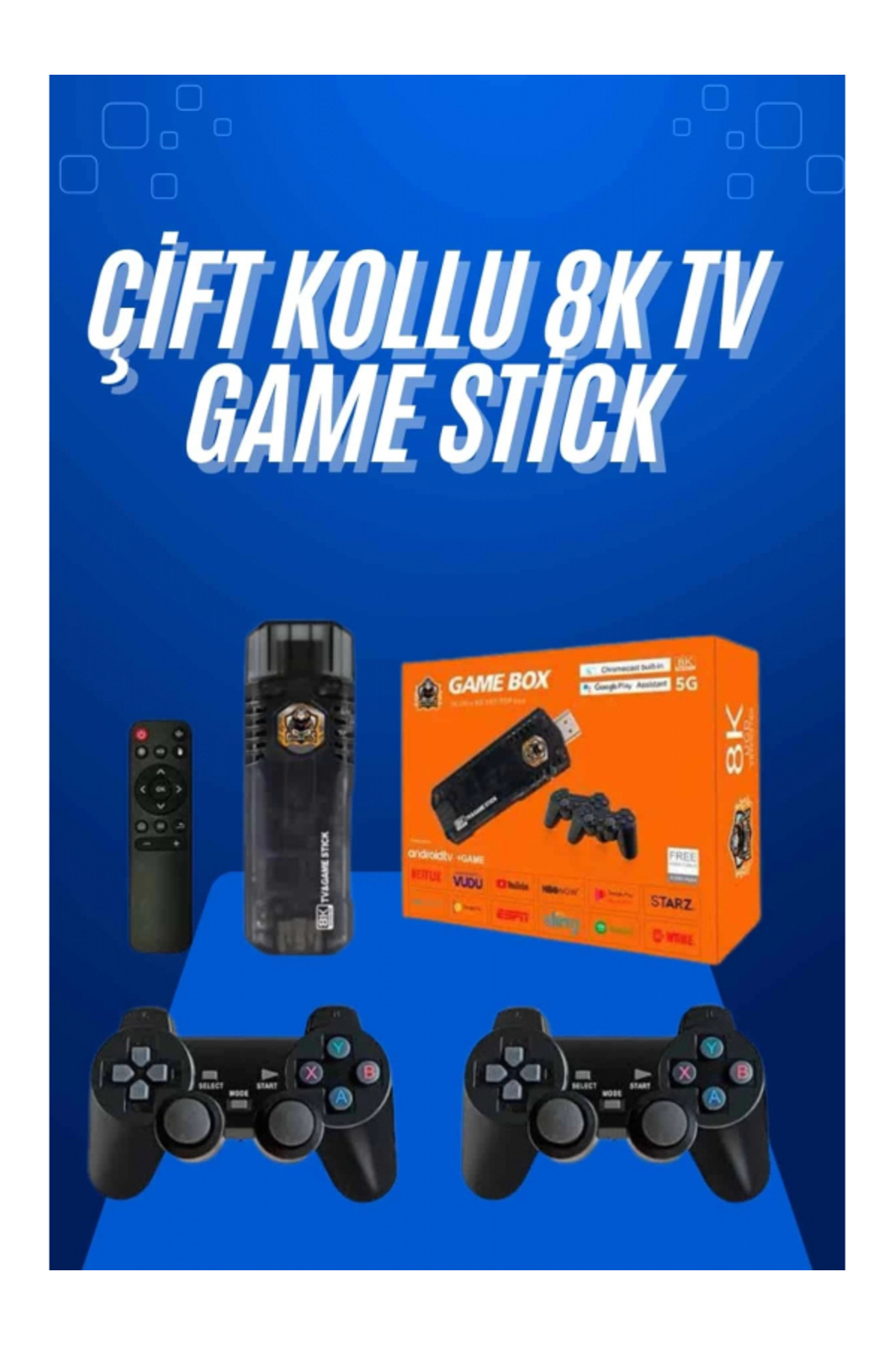SELFBUYSELL Game Stick Çift Oyun Konsolu Smart TV Game Box 8k Ultra HD 64 Gb