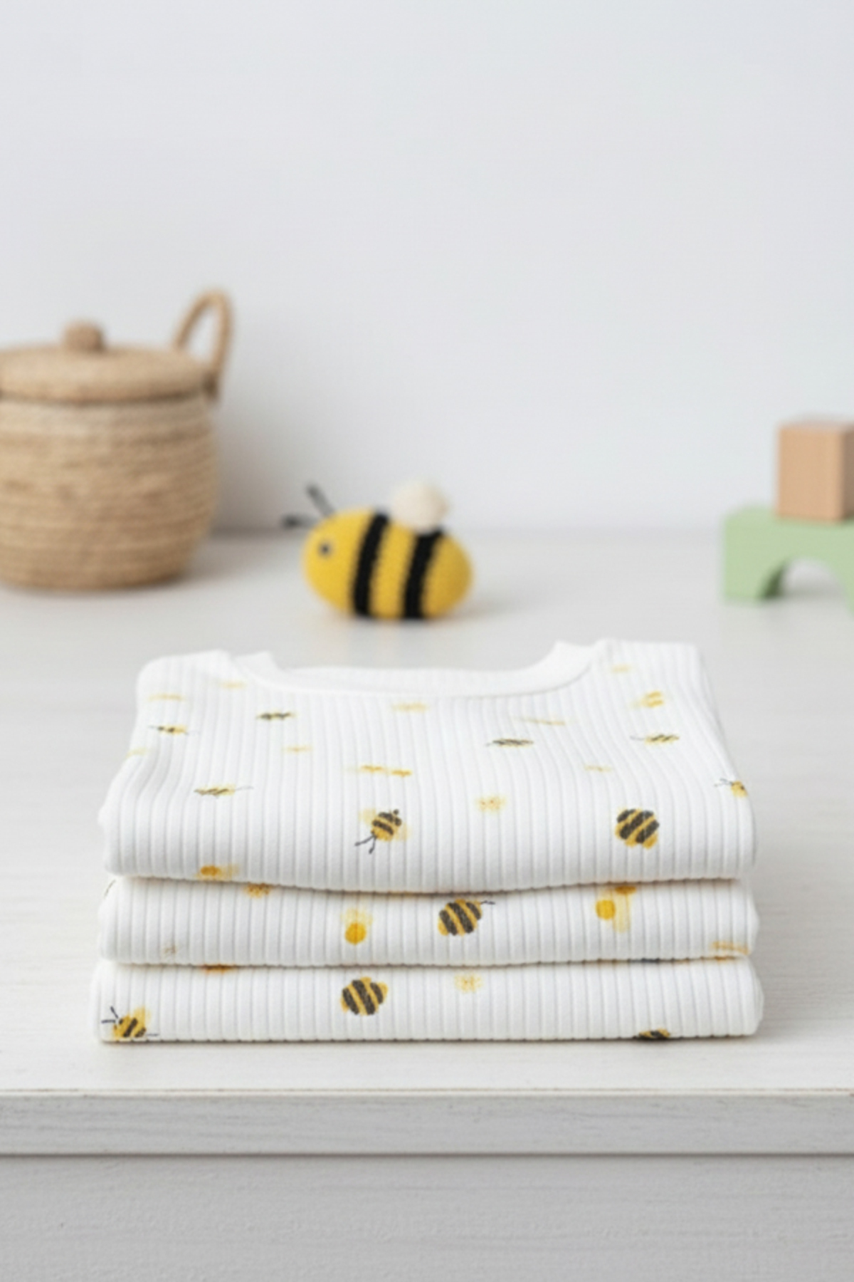 pelossi Unisex Bal Arısı Desenli Ribanalı Bebek Tulumu/Zıbın - Yeni Doğan ve 0-9 Ay Uyumlu fotoğrafı 2 (önizleme)