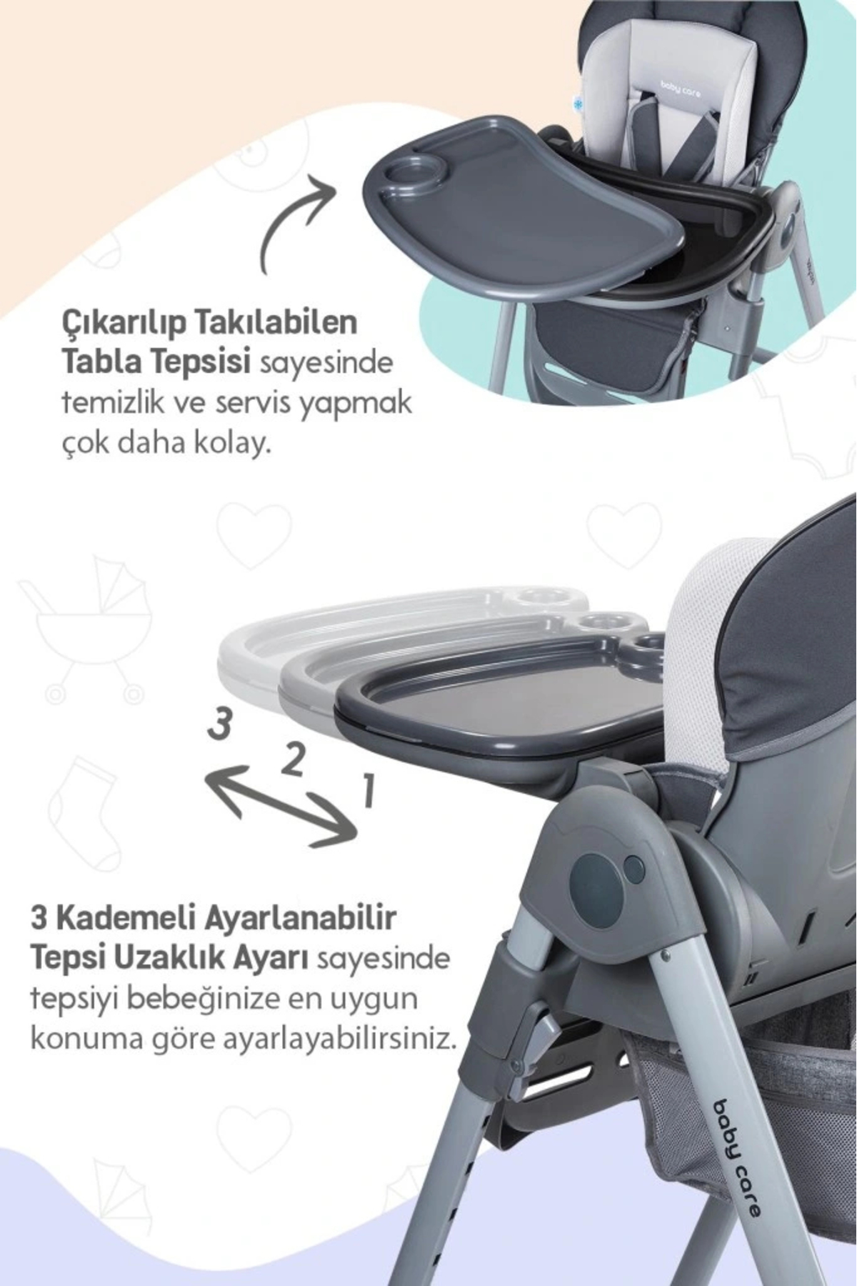 TWOX Baby Care BC511 Flex Plus Mama Sandalyesi Antrasit fotoğrafı 2 (önizleme)