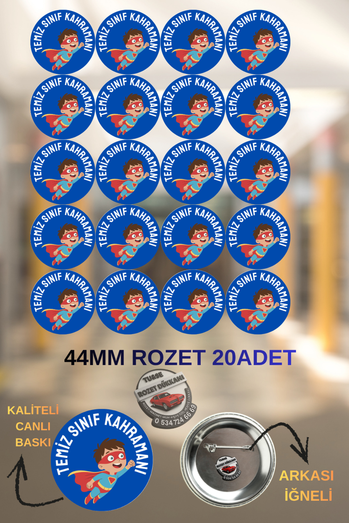tuse rozet dükkanı Temiz Sınıf Kahramanı Rozeti 44mm | 20 Adet Öğrenci ...