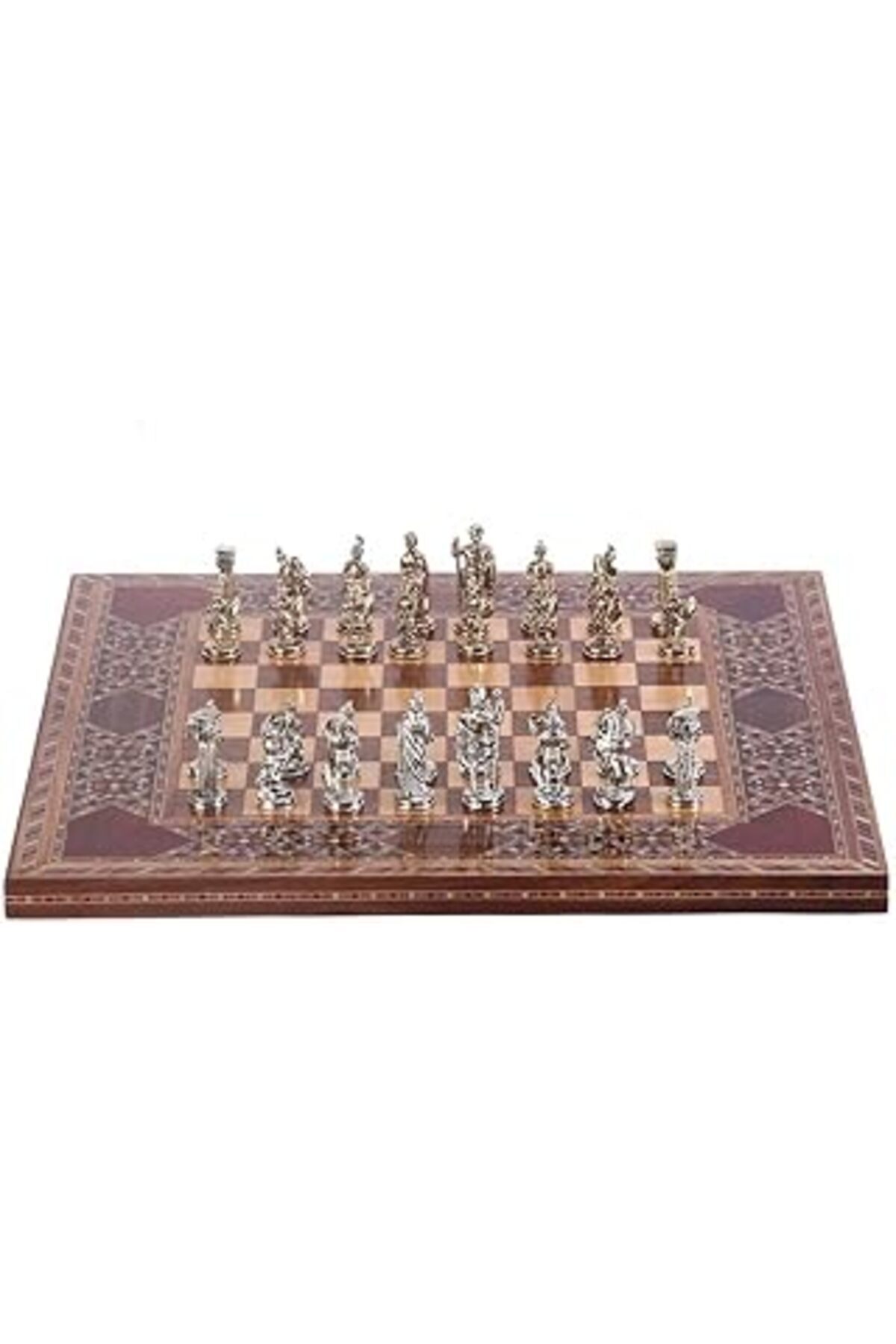 Roses Store Gifthome Metal Roma Satranç Takımı Küçük Boy Parlak Ve El Yapımı Masif Ahşap Satranç Tahtası