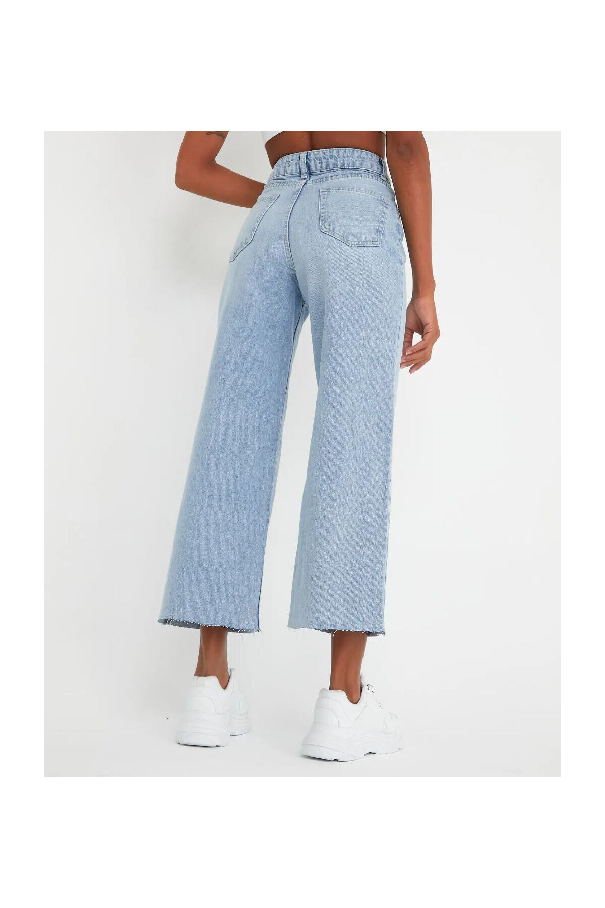 W1550 BUZ MAVİ YÜKSEK BEL KISA PAÇA JEAN 4