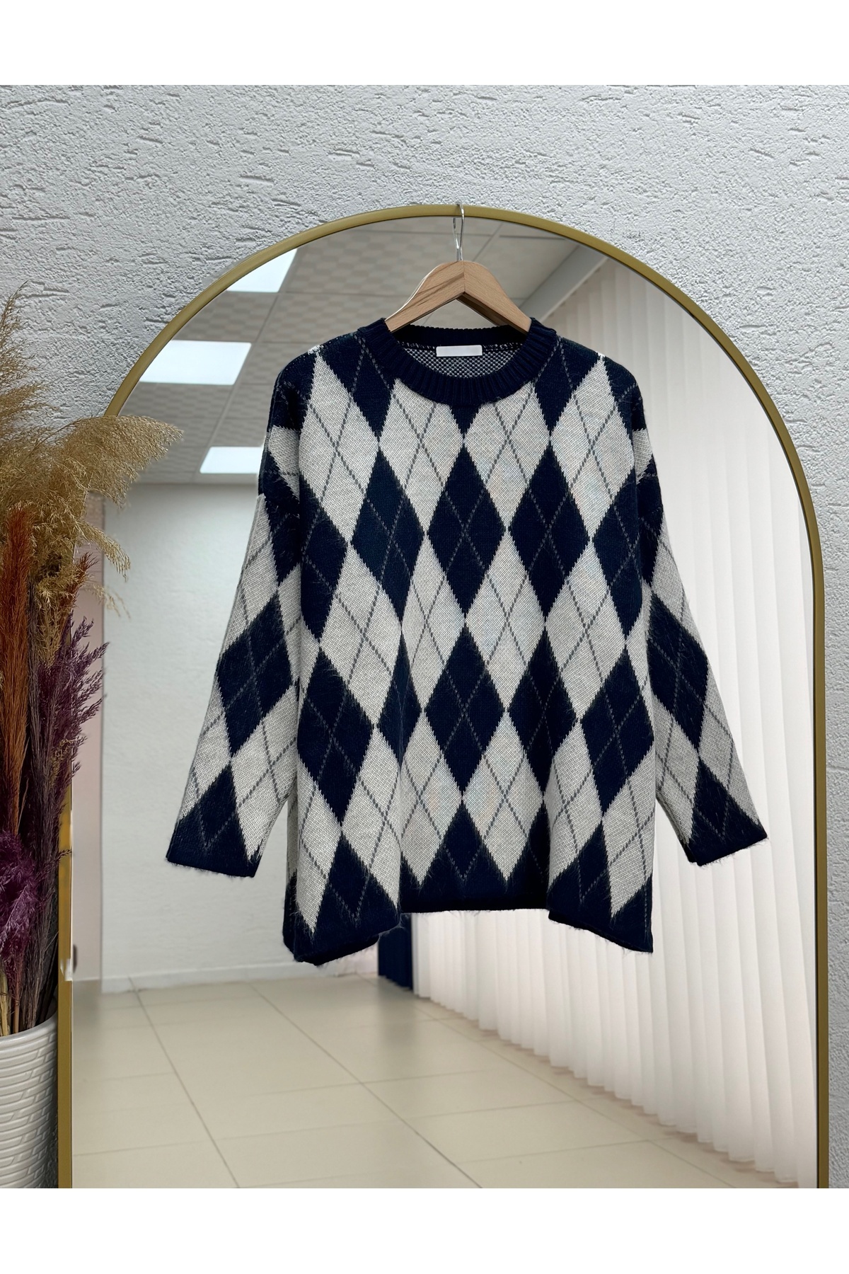 Adriana Baklava Desen Triko Kazak-Zİ5581 Lacivert